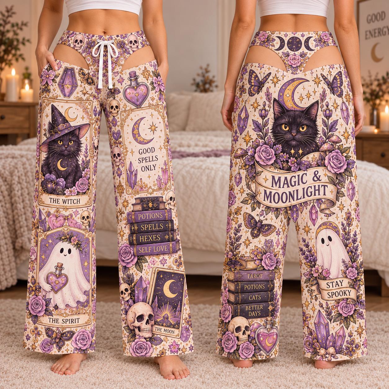 Spooky Witchy Halloween Pajama Pants for Women – Cute Gothic Pajamas Wide Leg Lounge Bottoms and Gift for Her - photo 9