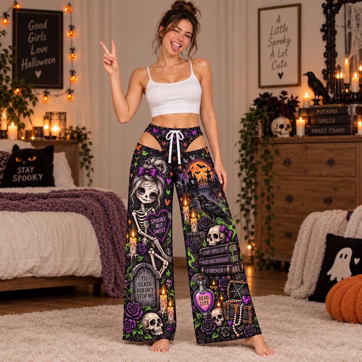 Spooky Witchy Halloween Pajama Pants for Women – Cute Gothic Pajamas Wide Leg Lounge Bottoms and Gift for Her - photo 14