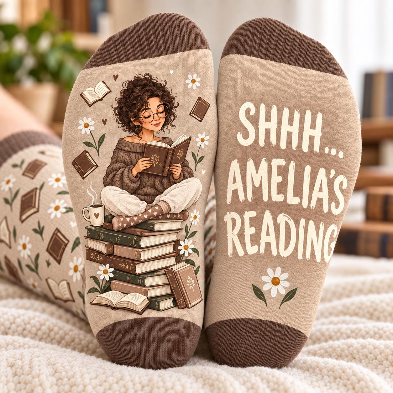 Personalized Book Lover Socks With Name – Cute Bookish Reader Gift And Cozy Reading Shhh I M Women