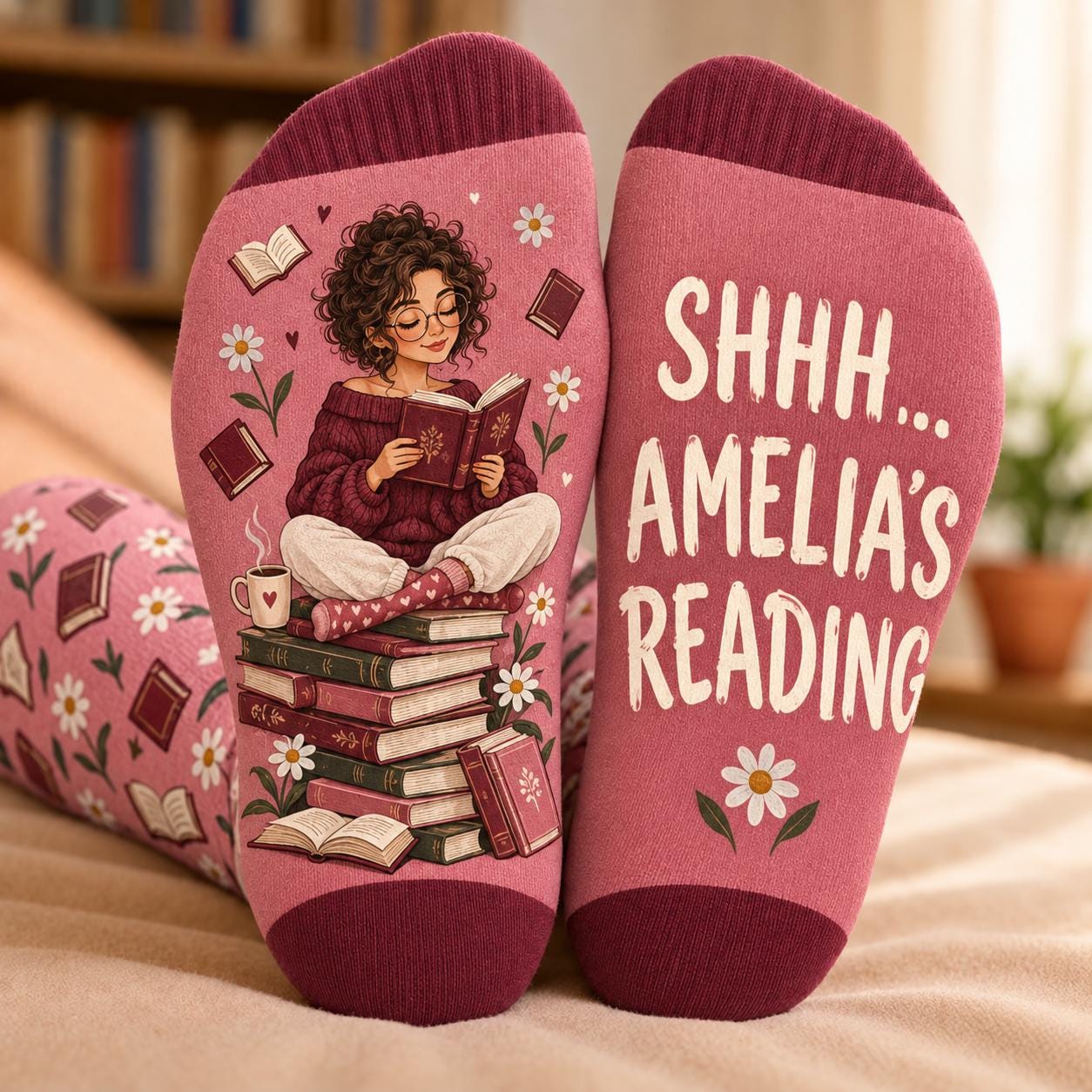 Personalized Book Lover Socks With Name – Cute Bookish Reader Gift And Cozy Reading Shhh I M Women - photo 2