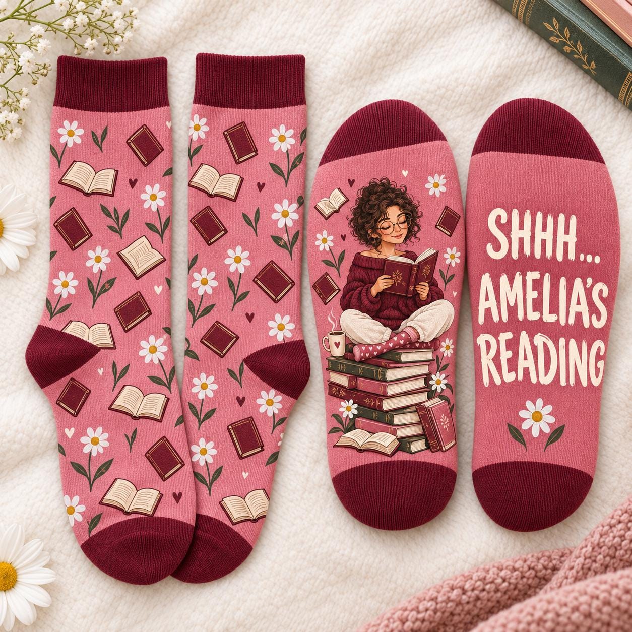 Personalized Book Lover Socks With Name – Cute Bookish Reader Gift And Cozy Reading Shhh I M Women - photo 3