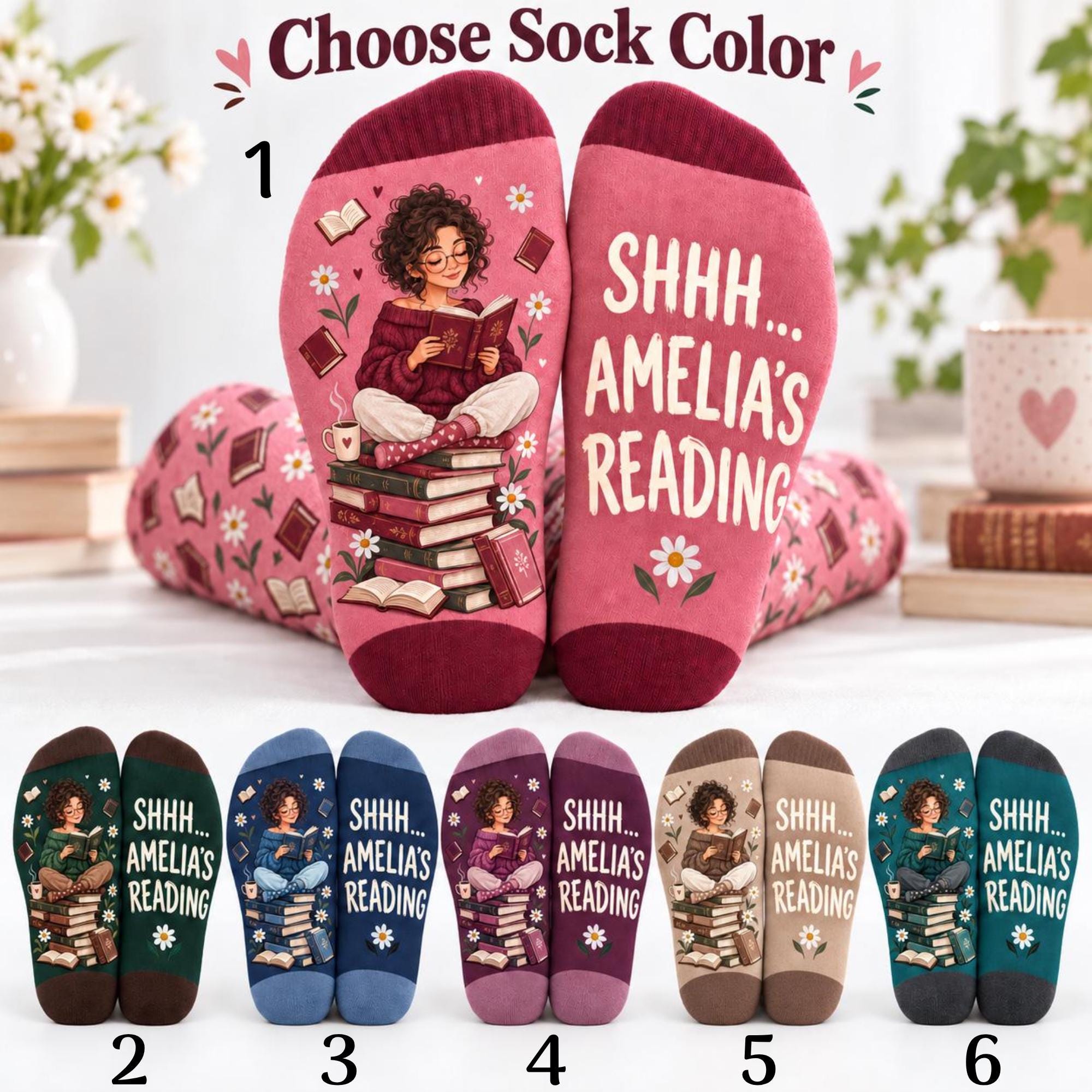 Personalized Book Lover Socks With Name – Cute Bookish Reader Gift And Cozy Reading Shhh I M Women - photo 4