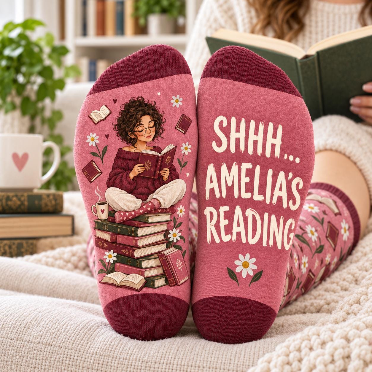 Personalized Book Lover Socks With Name – Cute Bookish Reader Gift And Cozy Reading Shhh I M Women - photo 5