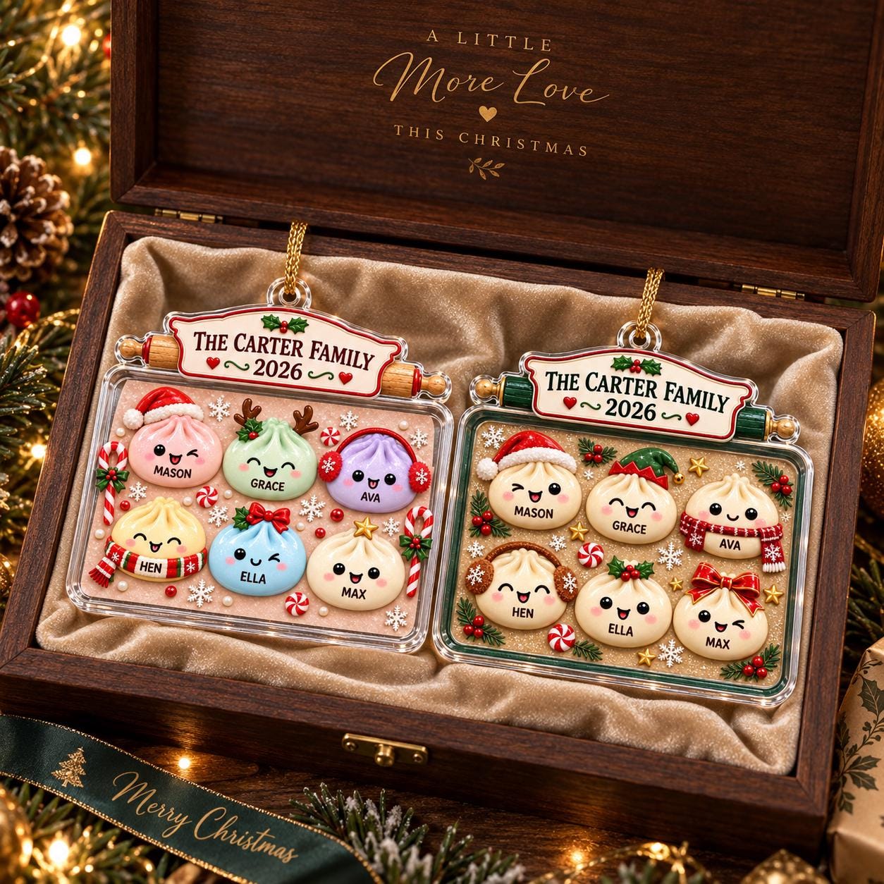 Personalized Dumpling Family Acrylic Ornament – Custom Names Christmas Ornament 2026 with Cute Family Tree Keepsake Holiday Gift - photo 2