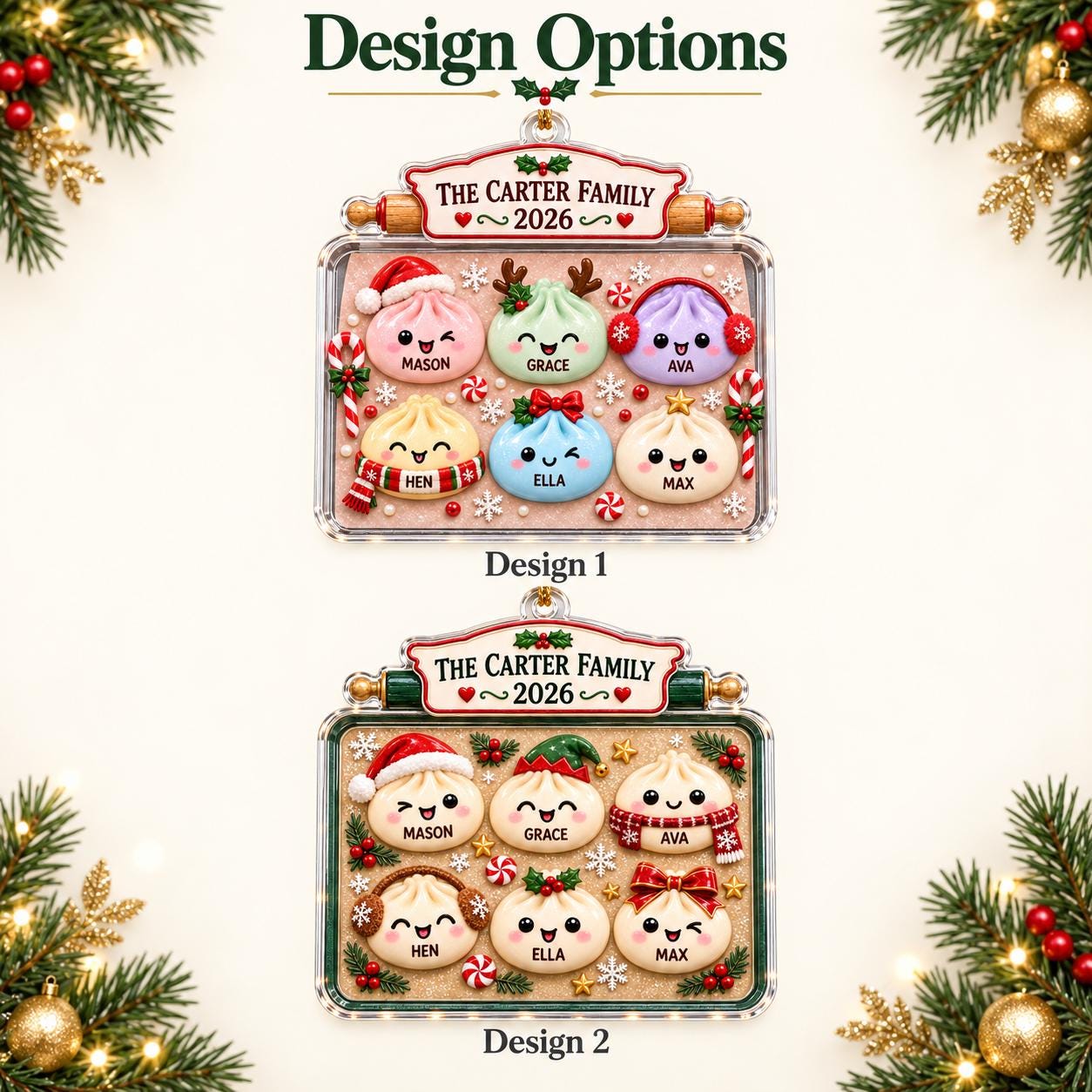 Personalized Dumpling Family Acrylic Ornament – Custom Names Christmas Ornament 2026 with Cute Family Tree Keepsake Holiday Gift - photo 3