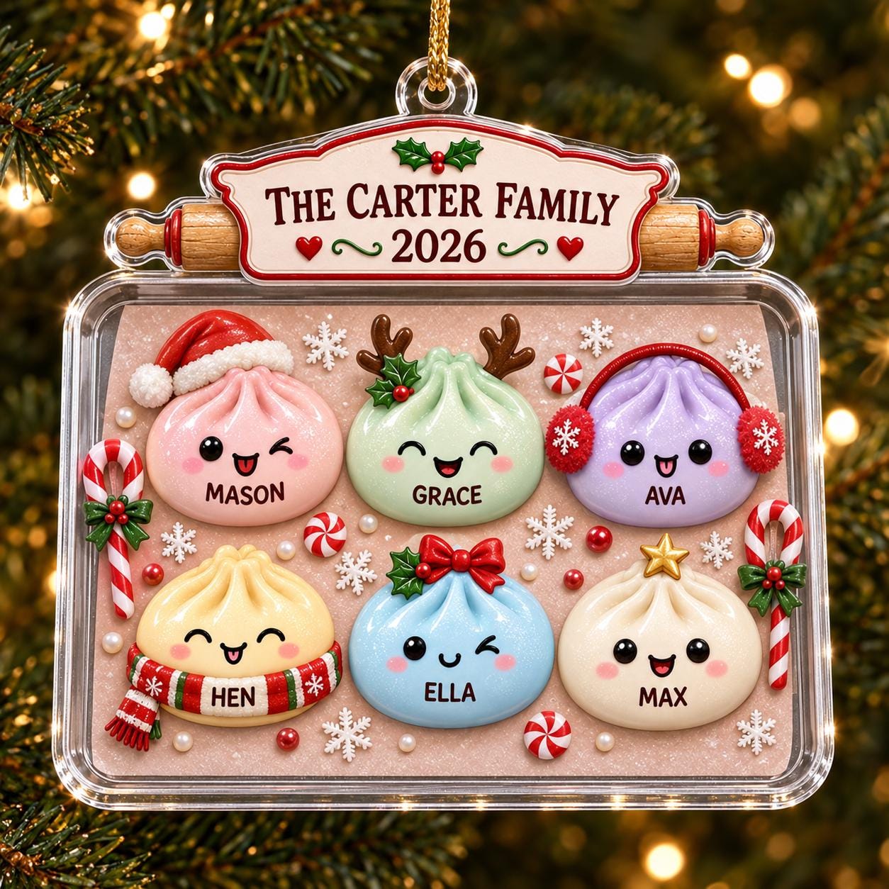Personalized Dumpling Family Acrylic Ornament – Custom Names Christmas Ornament 2026 with Cute Family Tree Keepsake Holiday Gift - photo 4