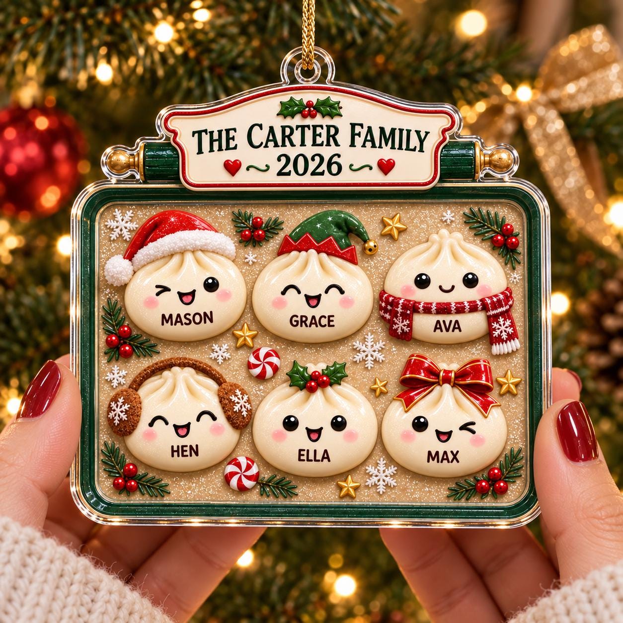 Personalized Dumpling Family Acrylic Ornament – Custom Names Christmas Ornament 2026 with Cute Family Tree Keepsake Holiday Gift - photo 5