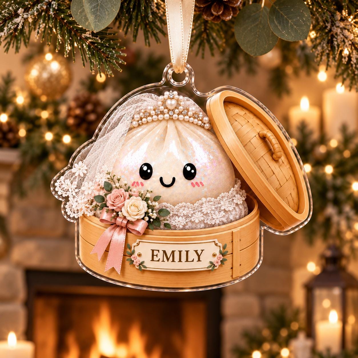 Personalized Wedding Acrylic Ornament – Bride and Groom Dumpling Christmas Ornament with Custom Couple Names and Date Newlywed Keepsake Gift - photo 6