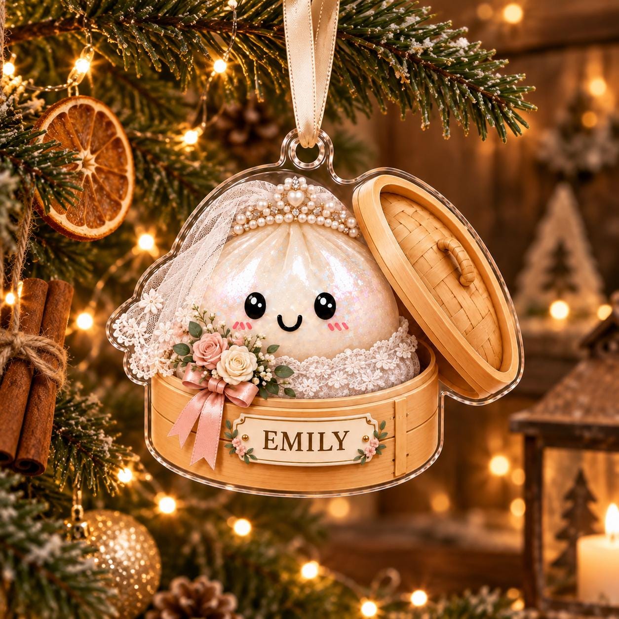 Personalized Wedding Acrylic Ornament – Bride and Groom Dumpling Christmas Ornament with Custom Couple Names and Date Newlywed Keepsake Gift - photo 7
