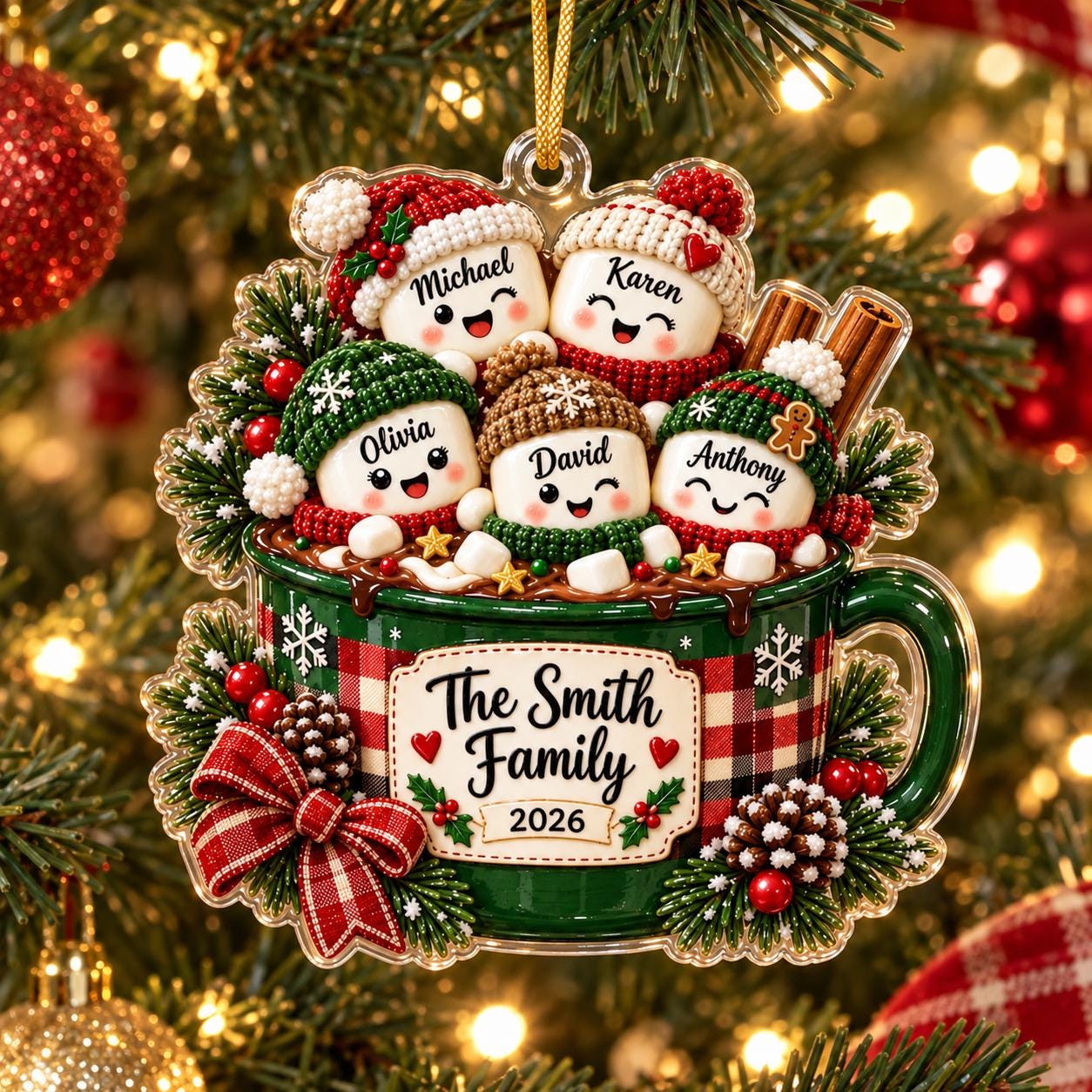 Personalized Family Acrylic Ornament – Hot Cocoa Marshmallow Christmas Ornament 2026 with Custom Family Names Keepsake Holiday Tree Gift - photo 5