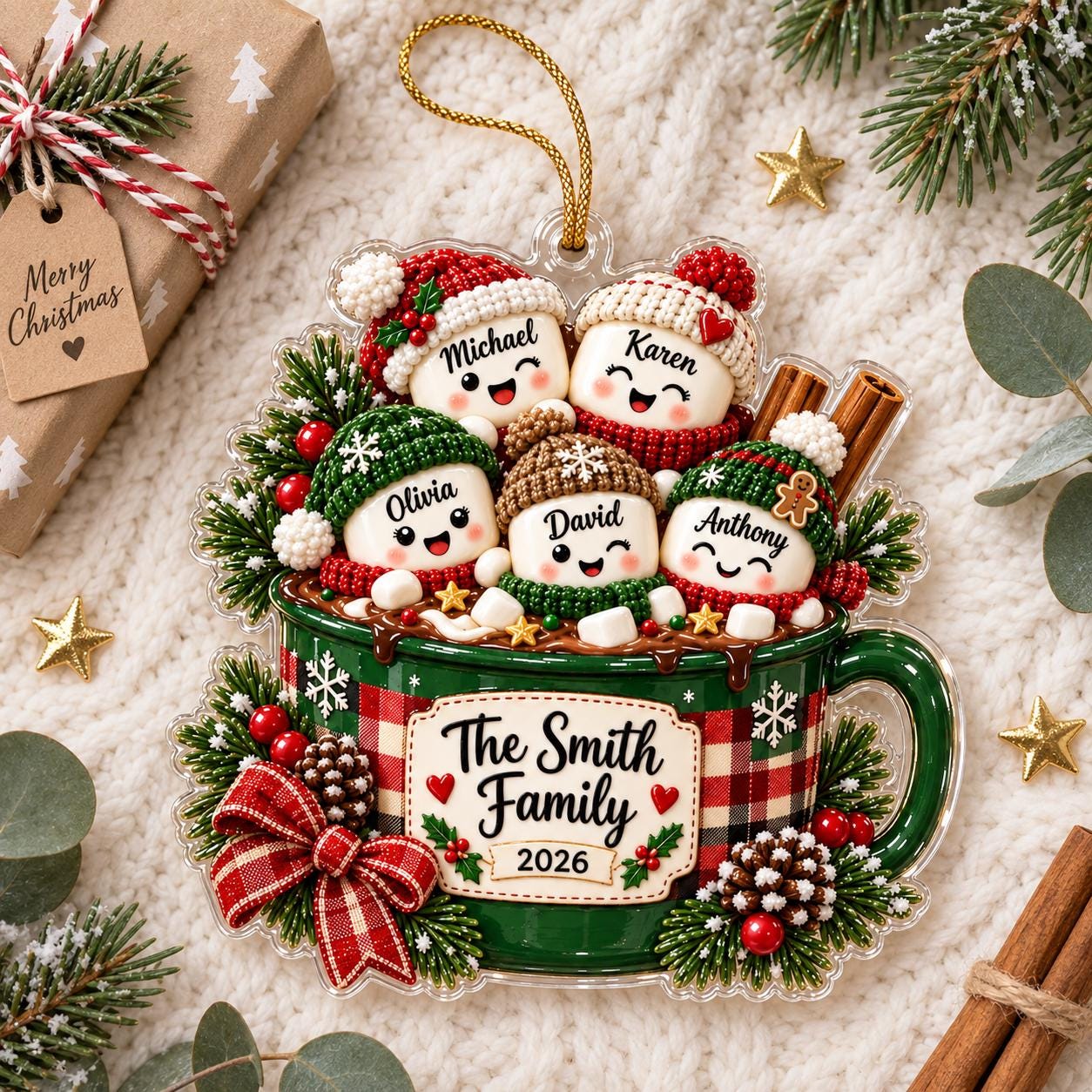Personalized Family Acrylic Ornament – Hot Cocoa Marshmallow Christmas Ornament 2026 with Custom Family Names Keepsake Holiday Tree Gift - photo 6