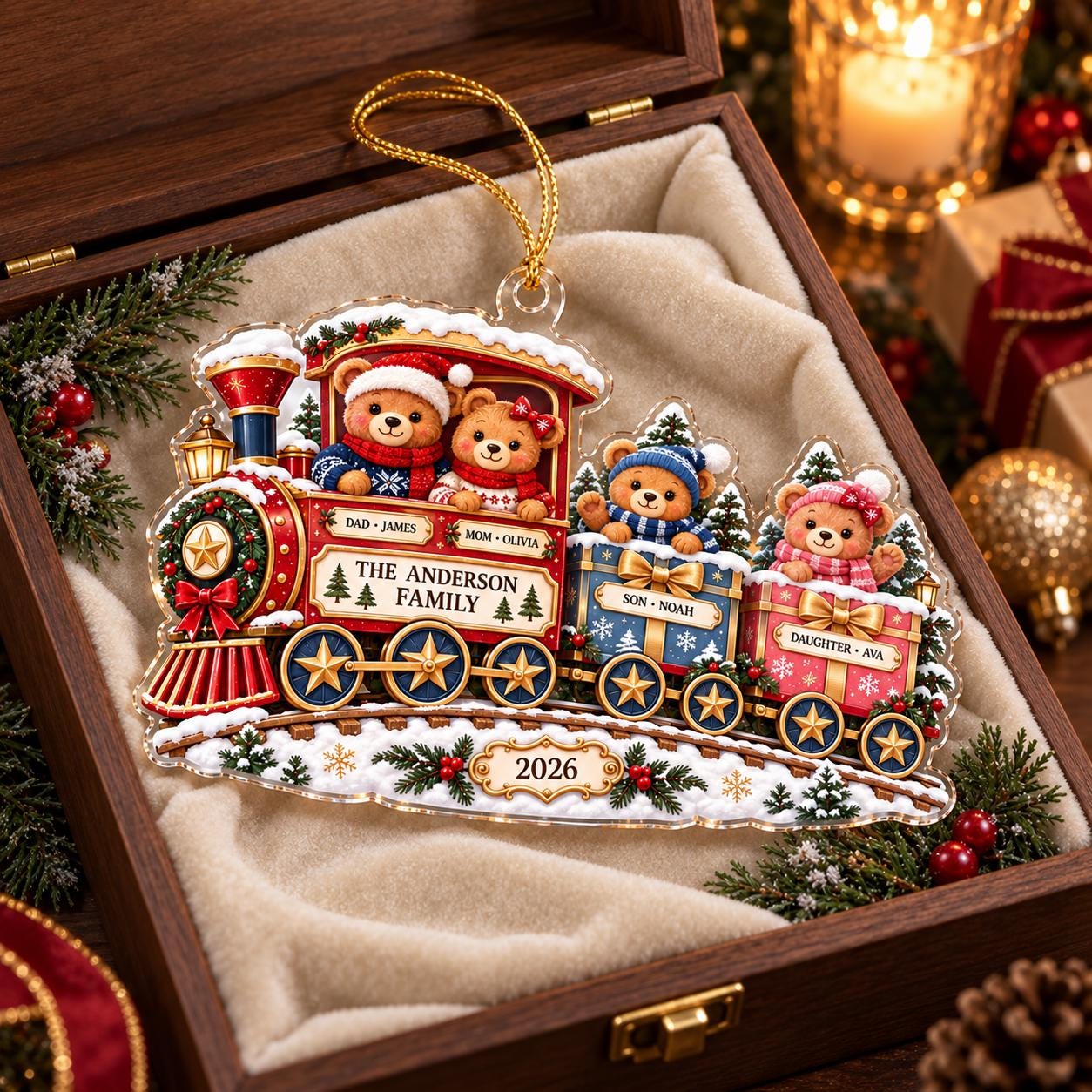 Personalized Family Train Acrylic Ornament – Christmas Bear 2026 Custom Names Tree Holiday Keepsake Gift - photo 3