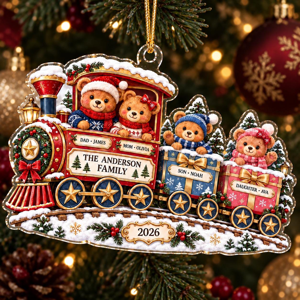 Personalized Family Train Acrylic Ornament – Christmas Bear 2026 Custom Names Tree Holiday Keepsake Gift - photo 5