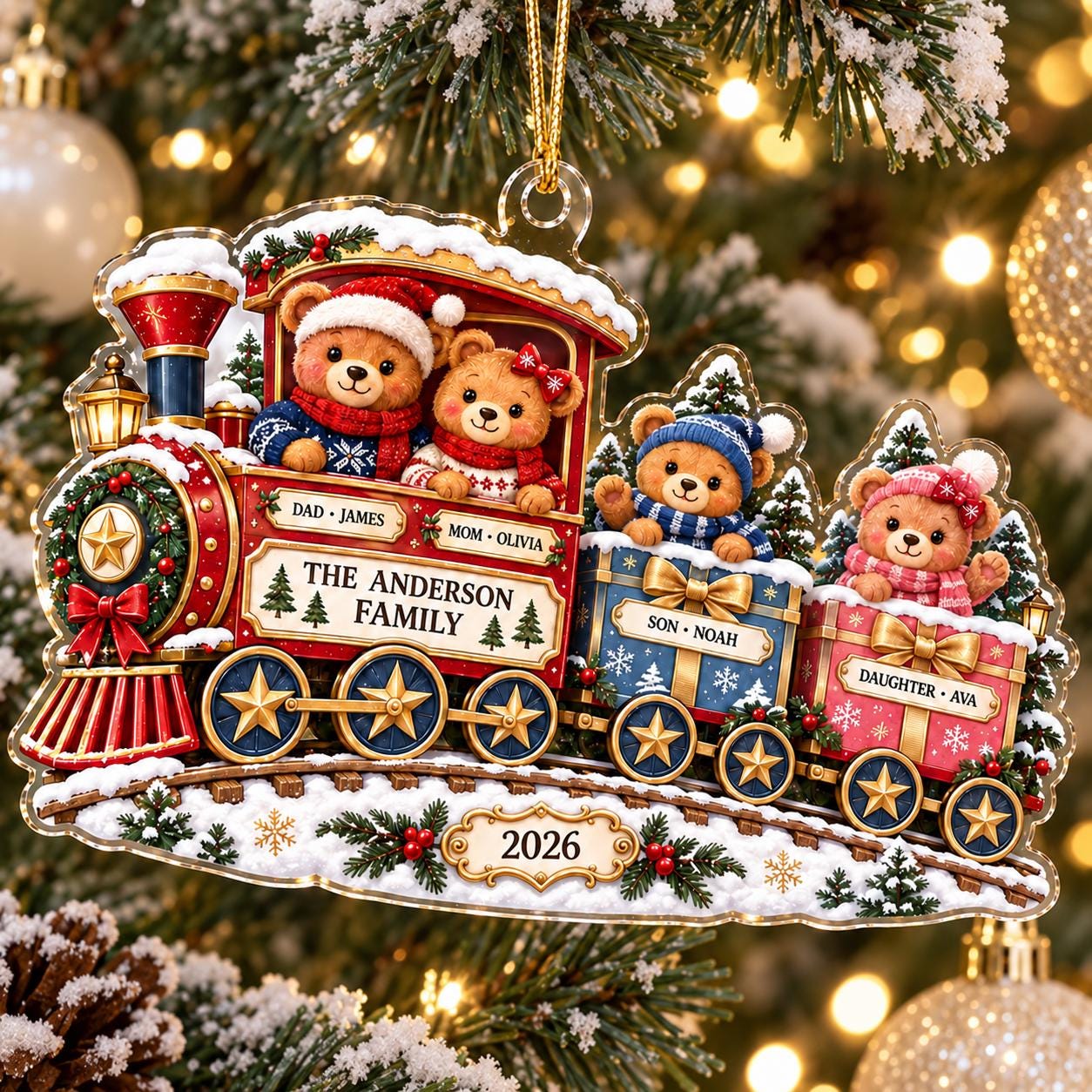 Personalized Family Train Acrylic Ornament – Christmas Bear 2026 Custom Names Tree Holiday Keepsake Gift - photo 6