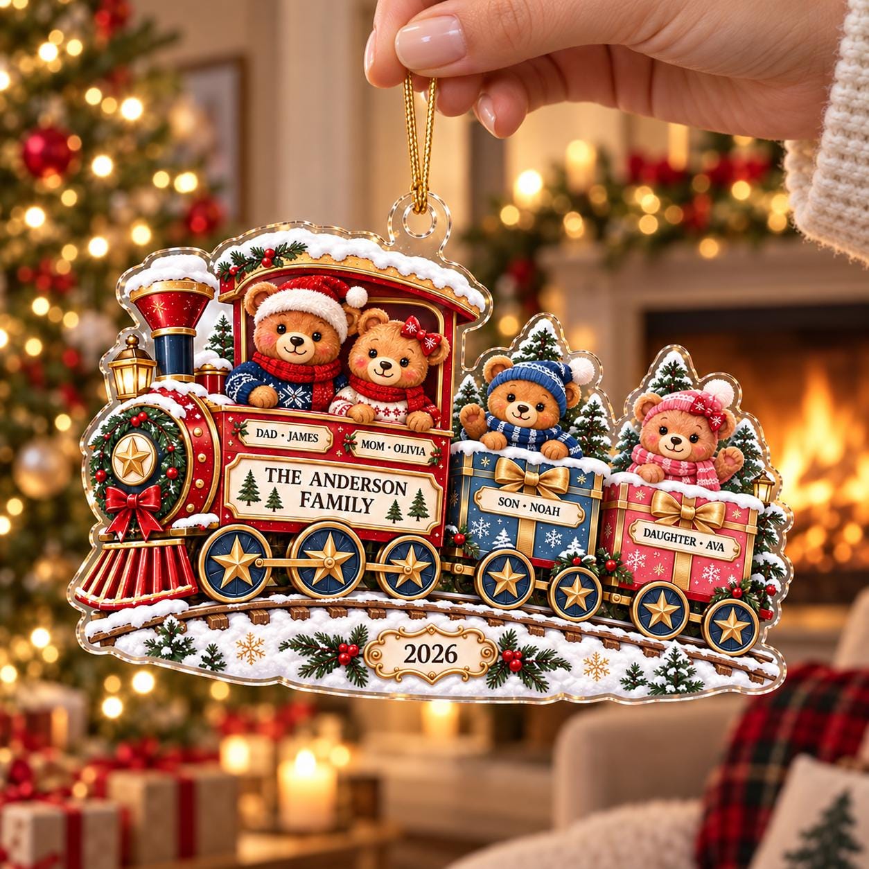 Personalized Family Train Acrylic Ornament – Christmas Bear 2026 Custom Names Tree Holiday Keepsake Gift - photo 7