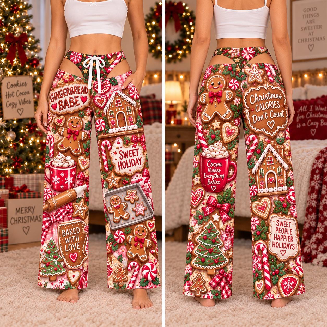 Funny Christmas Pajama Pants for Women – Cheeky Butt Cutout Holiday PJs with Gingerbread Nutcracker Christmas Pants for Funny Xmas Party Gift - photo 7