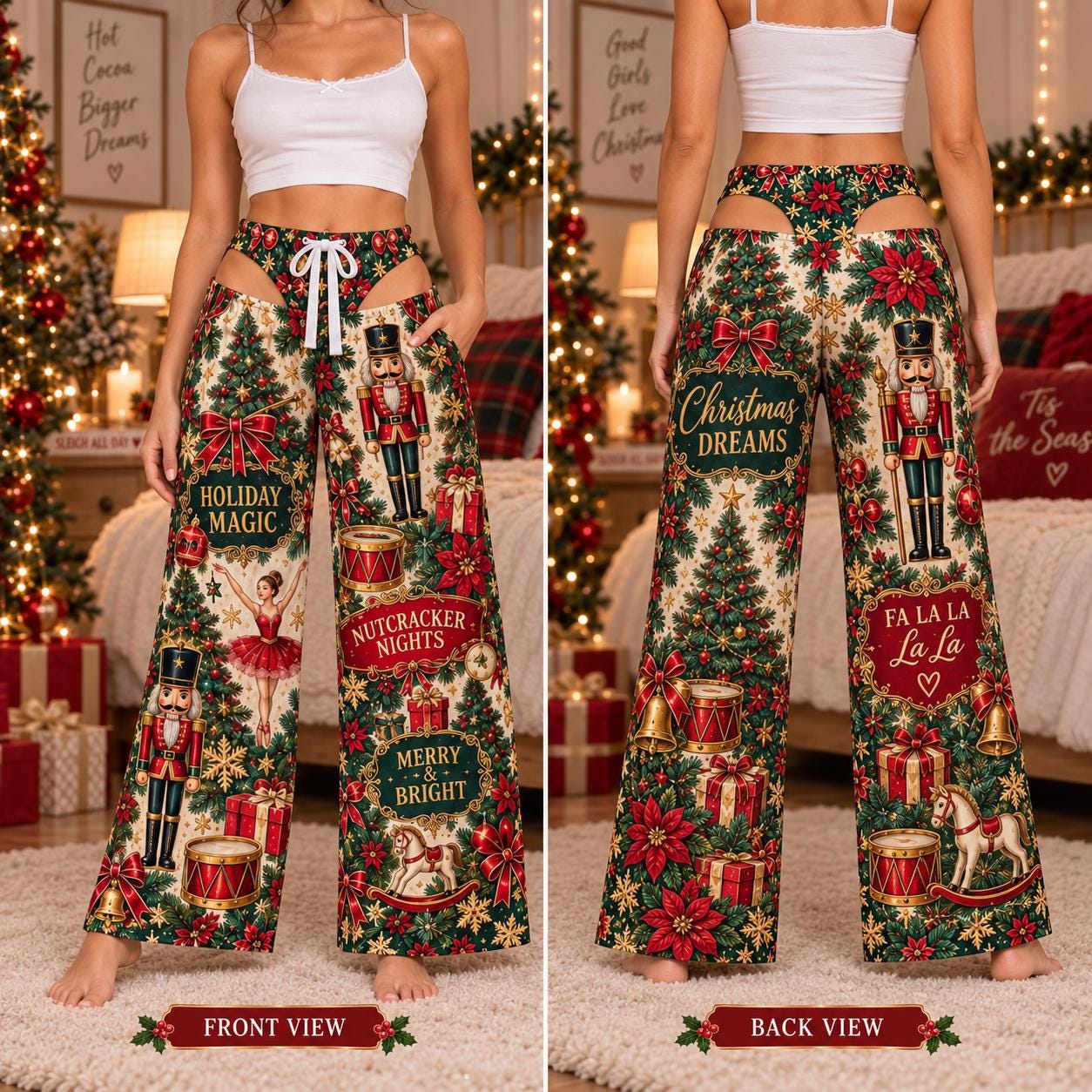 Funny Christmas Pajama Pants for Women – Cheeky Butt Cutout Holiday PJs with Gingerbread Nutcracker Christmas Pants for Funny Xmas Party Gift - photo 8