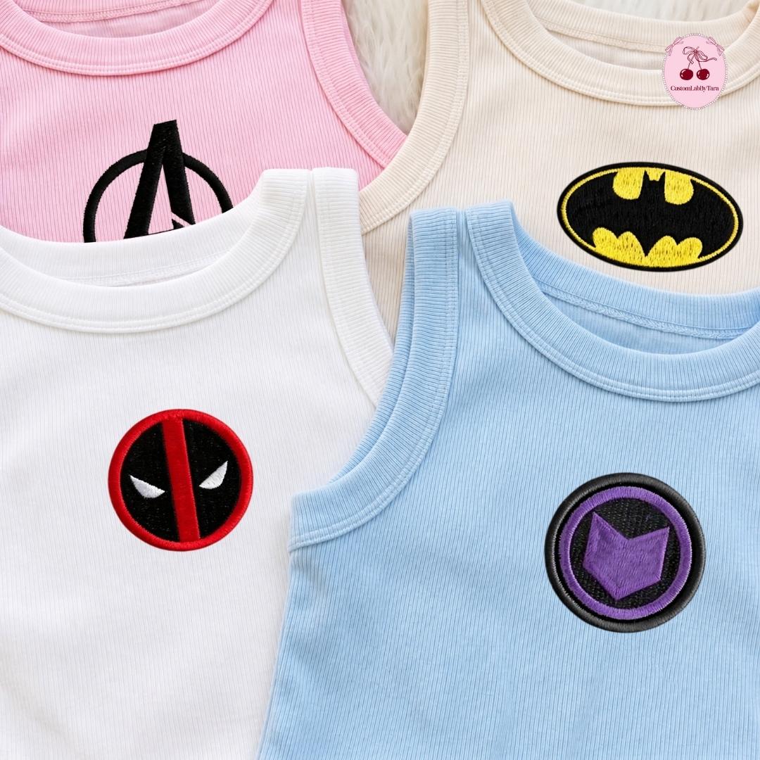 Embroidered Disney Marvel Avengers Shirt with Spiderman Iron Man Captain America – MCU Superhero Lace Trim Tank Top Baby Tee Crop Tank - photo 5