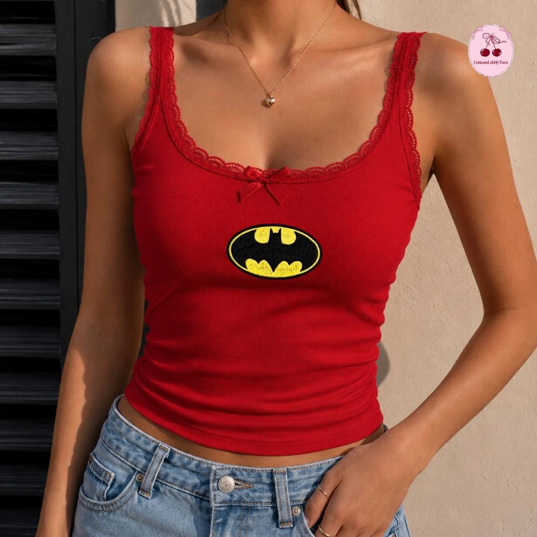 Embroidered Disney Marvel Avengers Shirt with Spiderman Iron Man Captain America – MCU Superhero Lace Trim Tank Top Baby Tee Crop Tank - photo 7