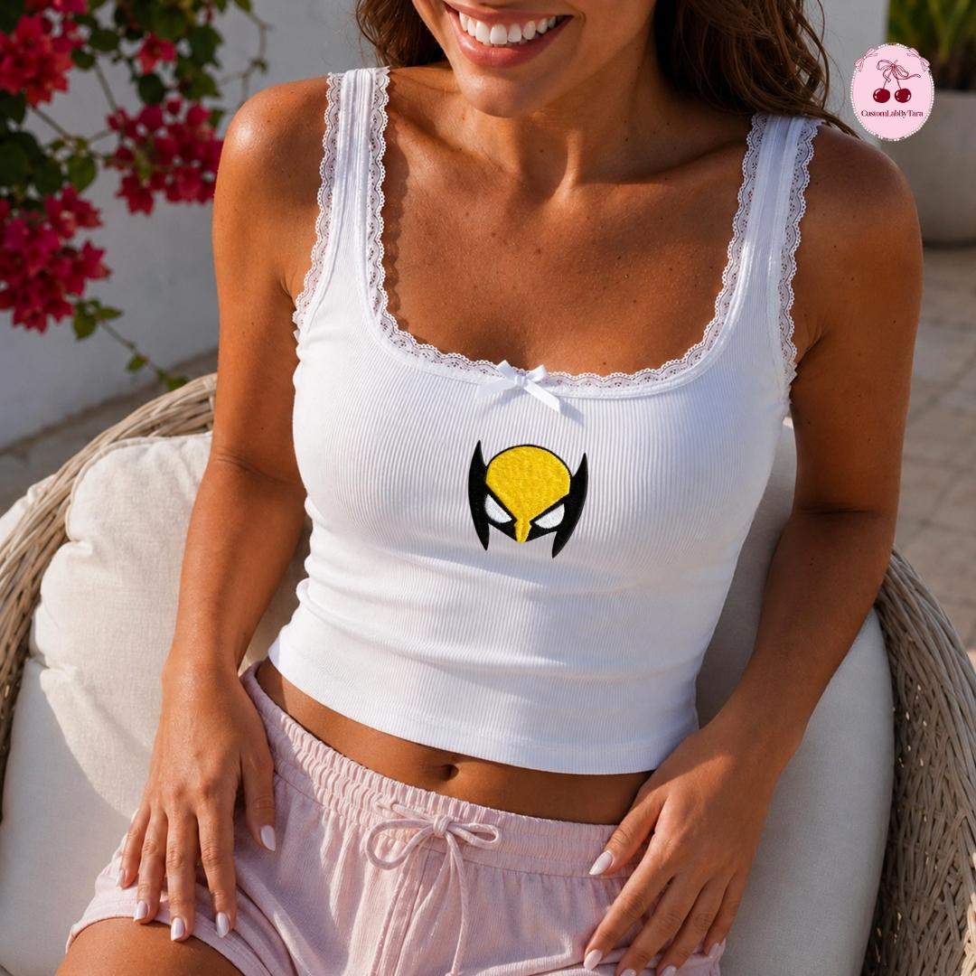 Embroidered Disney Marvel Avengers Shirt with Spiderman Iron Man Captain America – MCU Superhero Lace Trim Tank Top Baby Tee Crop Tank - photo 9