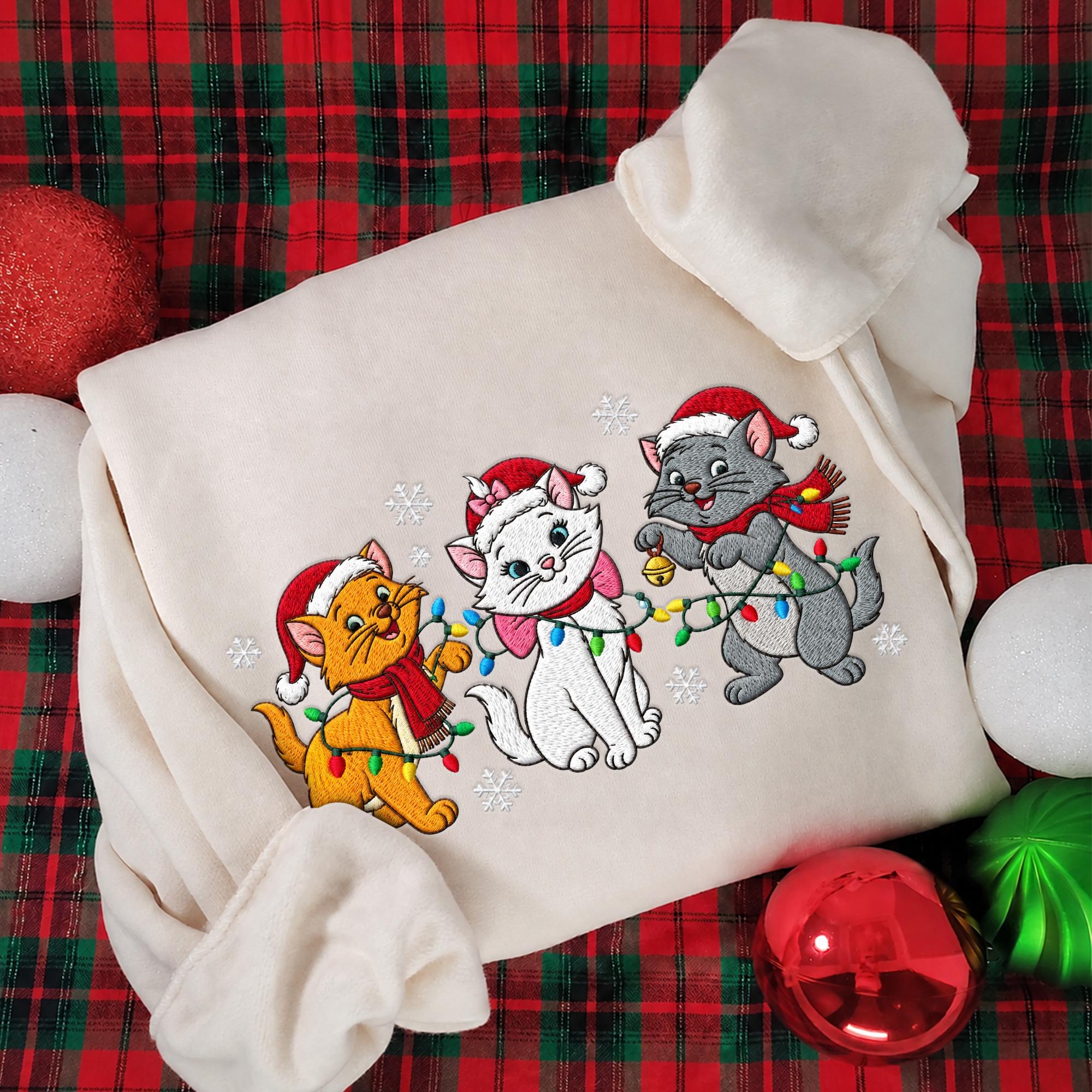 Embroidered Aristocats Christmas Sweatshirt with Disney Cat Mom Hoodie – Family Matching Xmas Quarter Zip for Son Daughter Cat Lover Gift - photo 2