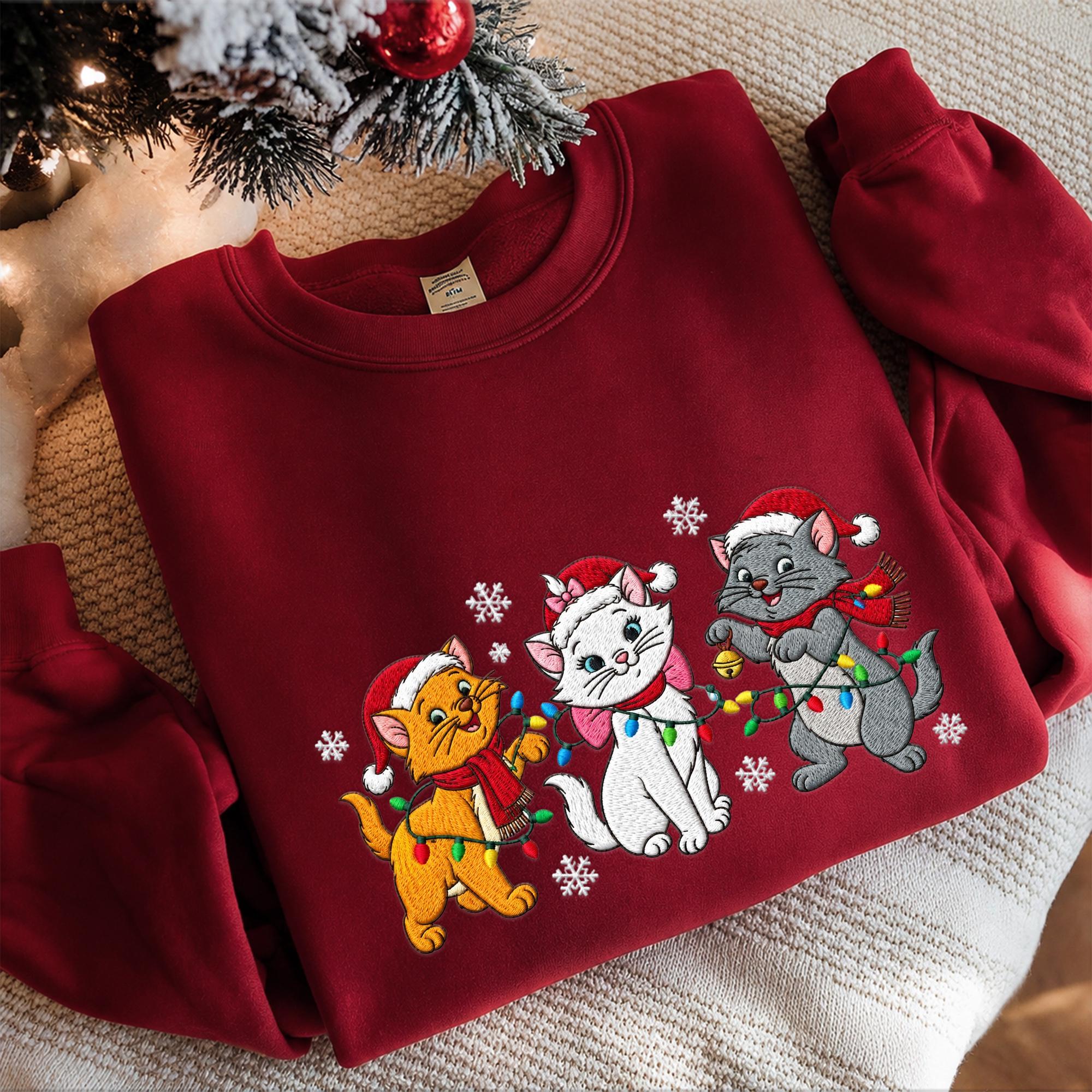 Embroidered Aristocats Christmas Sweatshirt with Disney Cat Mom Hoodie – Family Matching Xmas Quarter Zip for Son Daughter Cat Lover Gift - photo 3
