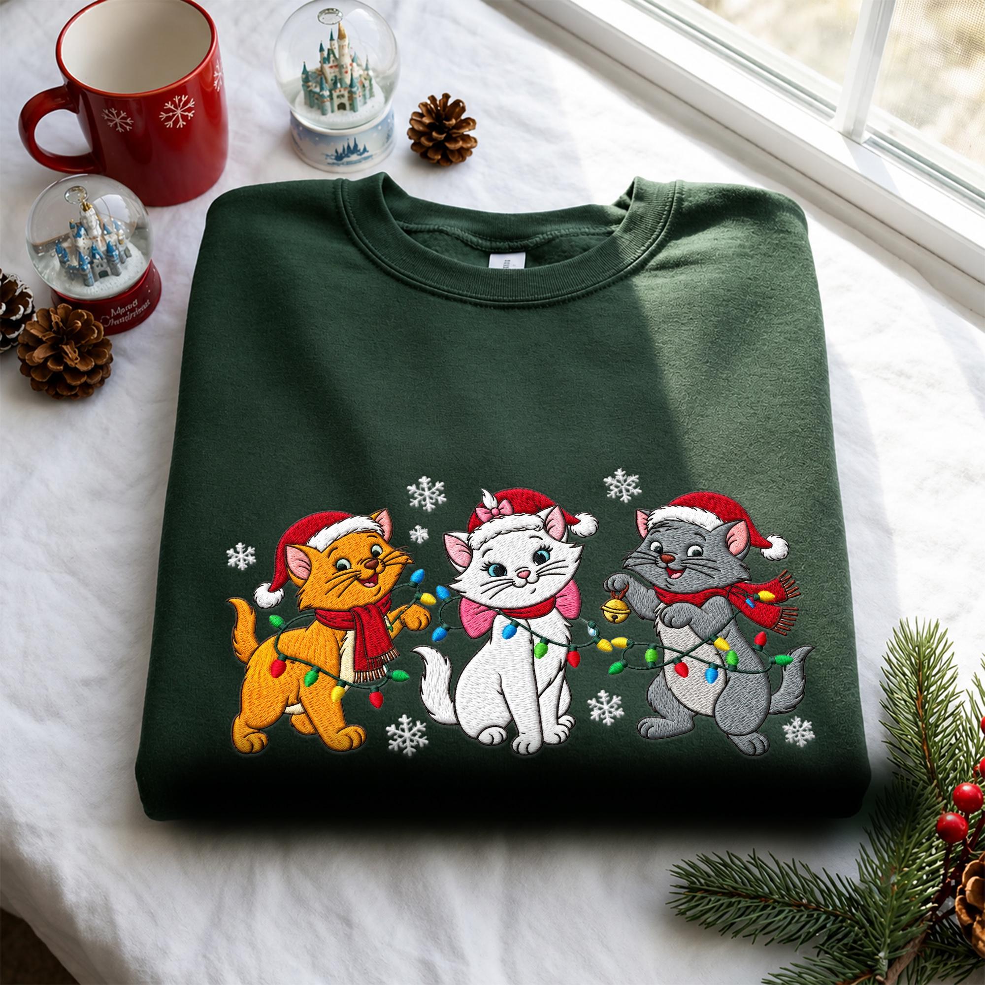 Embroidered Aristocats Christmas Sweatshirt with Disney Cat Mom Hoodie – Family Matching Xmas Quarter Zip for Son Daughter Cat Lover Gift - photo 4