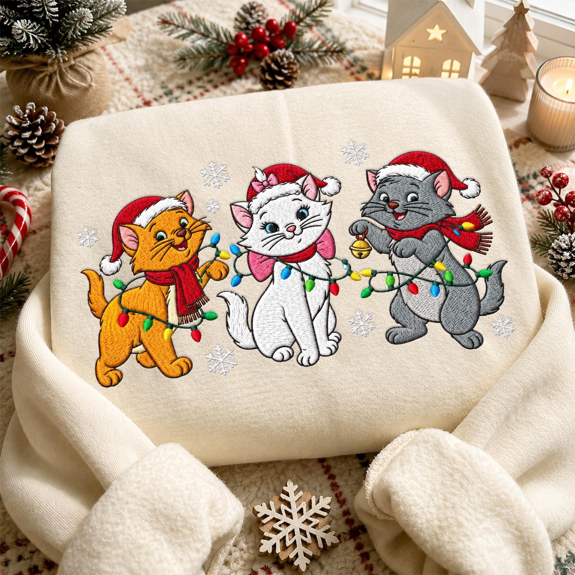 Embroidered Aristocats Christmas Sweatshirt with Disney Cat Mom Hoodie – Family Matching Xmas Quarter Zip for Son Daughter Cat Lover Gift - photo 5