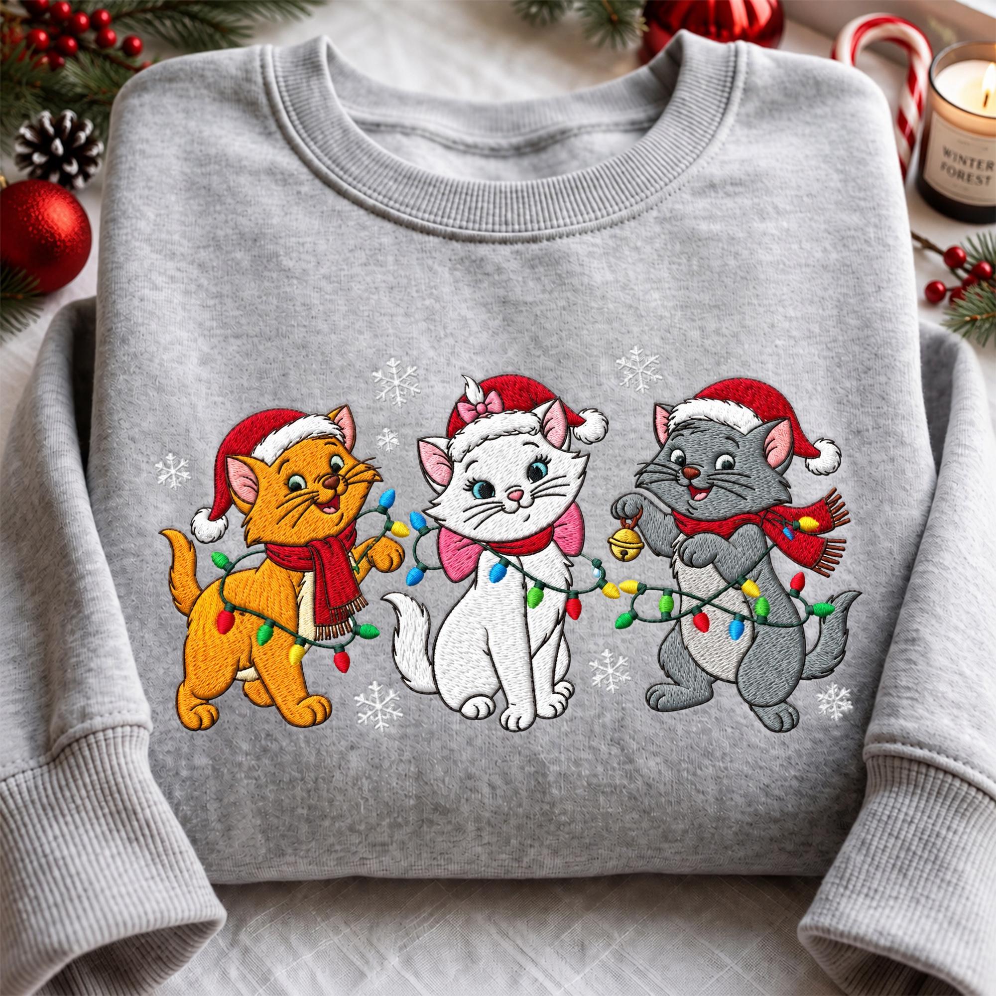 Embroidered Aristocats Christmas Sweatshirt with Disney Cat Mom Hoodie – Family Matching Xmas Quarter Zip for Son Daughter Cat Lover Gift - photo 7