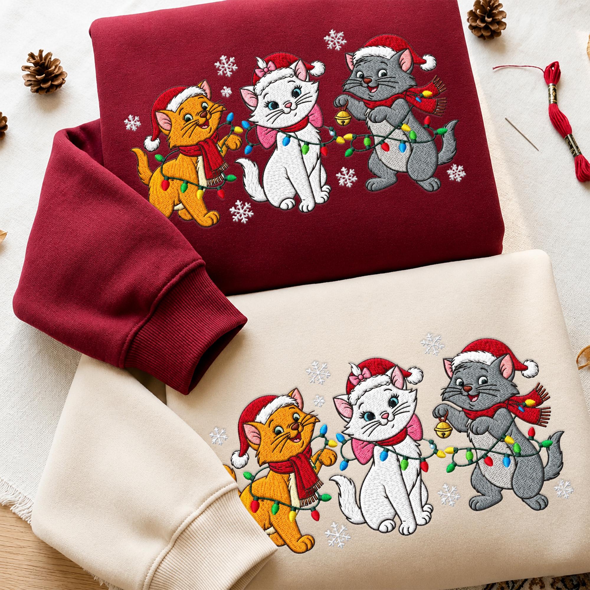 Embroidered Aristocats Christmas Sweatshirt with Disney Cat Mom Hoodie – Family Matching Xmas Quarter Zip for Son Daughter Cat Lover Gift - photo 8