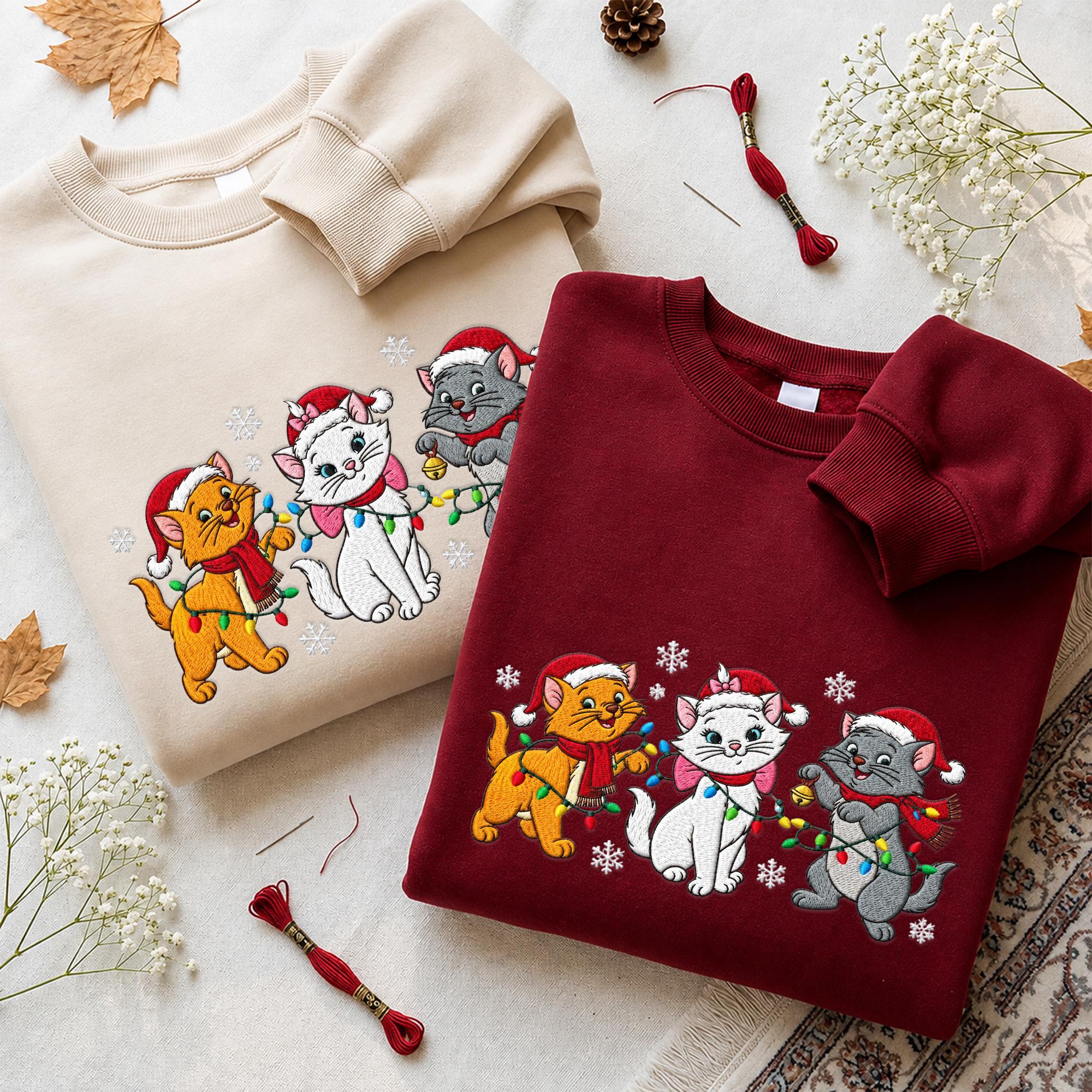 Embroidered Aristocats Christmas Sweatshirt with Disney Cat Mom Hoodie – Family Matching Xmas Quarter Zip for Son Daughter Cat Lover Gift - photo 9