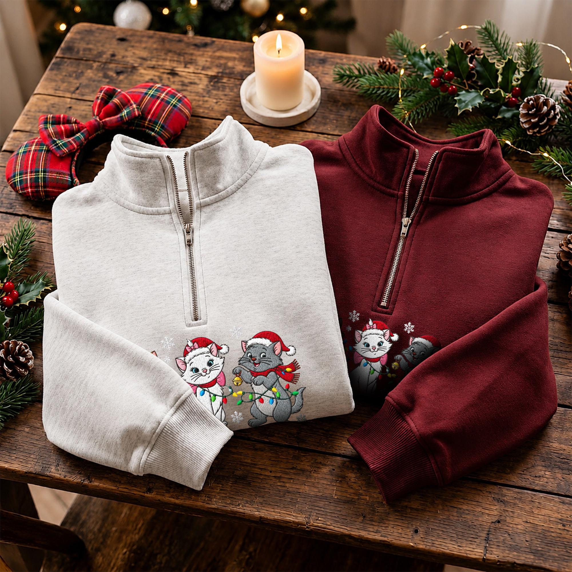 Embroidered Aristocats Christmas Sweatshirt with Disney Cat Mom Hoodie – Family Matching Xmas Quarter Zip for Son Daughter Cat Lover Gift - photo 11