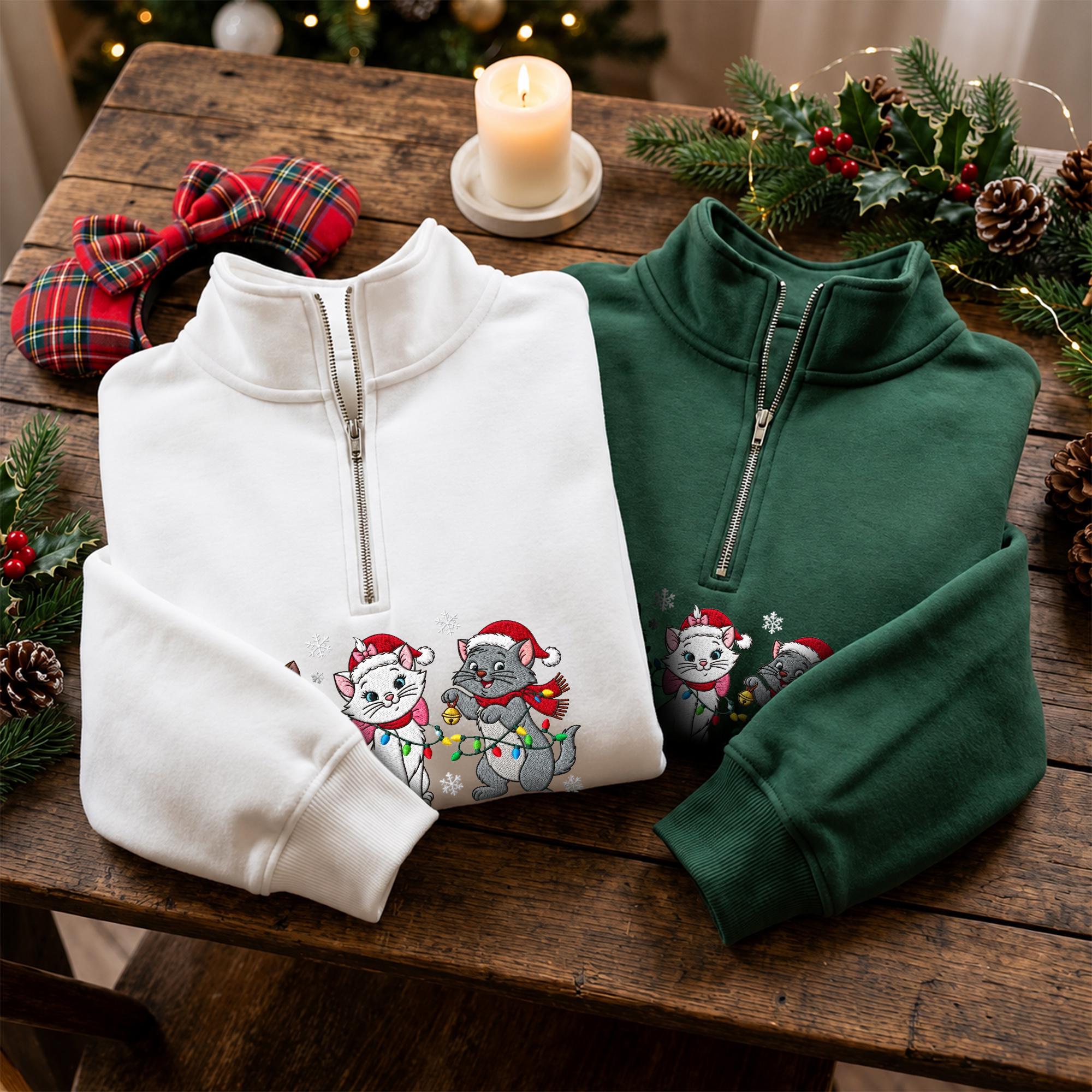 Embroidered Aristocats Christmas Sweatshirt with Disney Cat Mom Hoodie – Family Matching Xmas Quarter Zip for Son Daughter Cat Lover Gift - photo 12