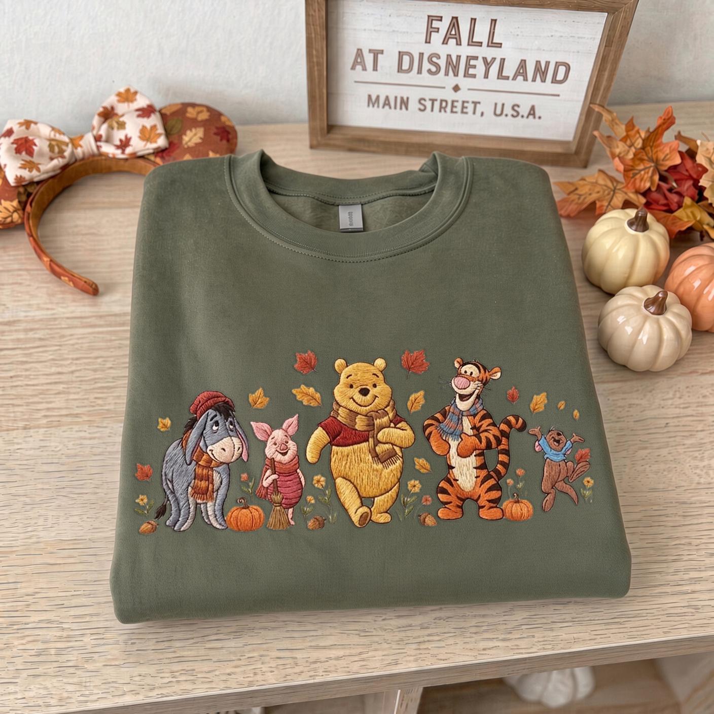 Embroidered Winnie the Pooh Halloween Pumpkin Crewneck Sweatshirt with Piglet Tigger and Eeyore – Cozy Spooky Autumn Fall T-Shirt - photo 6