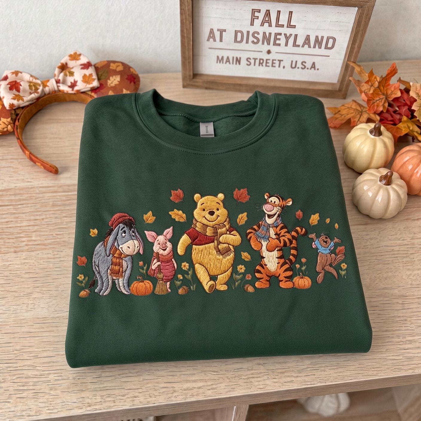 Embroidered Winnie the Pooh Halloween Pumpkin Crewneck Sweatshirt with Piglet Tigger and Eeyore – Cozy Spooky Autumn Fall T-Shirt - photo 7