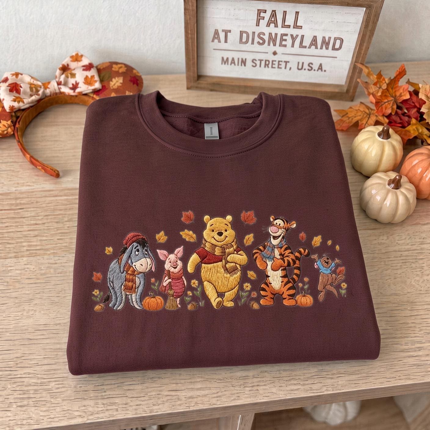 Embroidered Winnie the Pooh Halloween Pumpkin Crewneck Sweatshirt with Piglet Tigger and Eeyore – Cozy Spooky Autumn Fall T-Shirt - photo 9