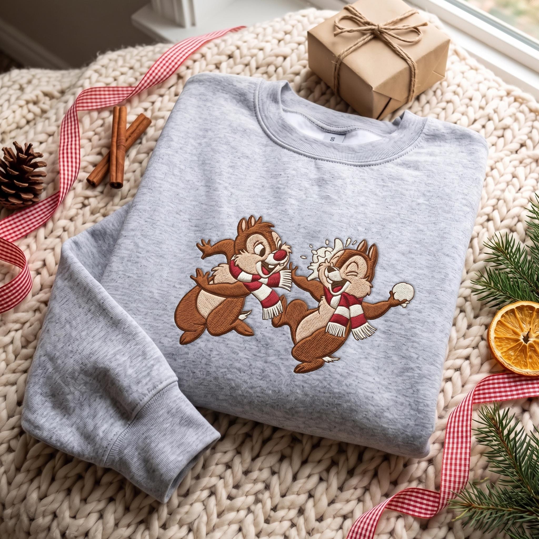 Embroidered Chip and Dale Disney Christmas Sweatshirt with Holiday Christmas Lights Crewneck Sweater Tee for Disneyland Matching - photo 4