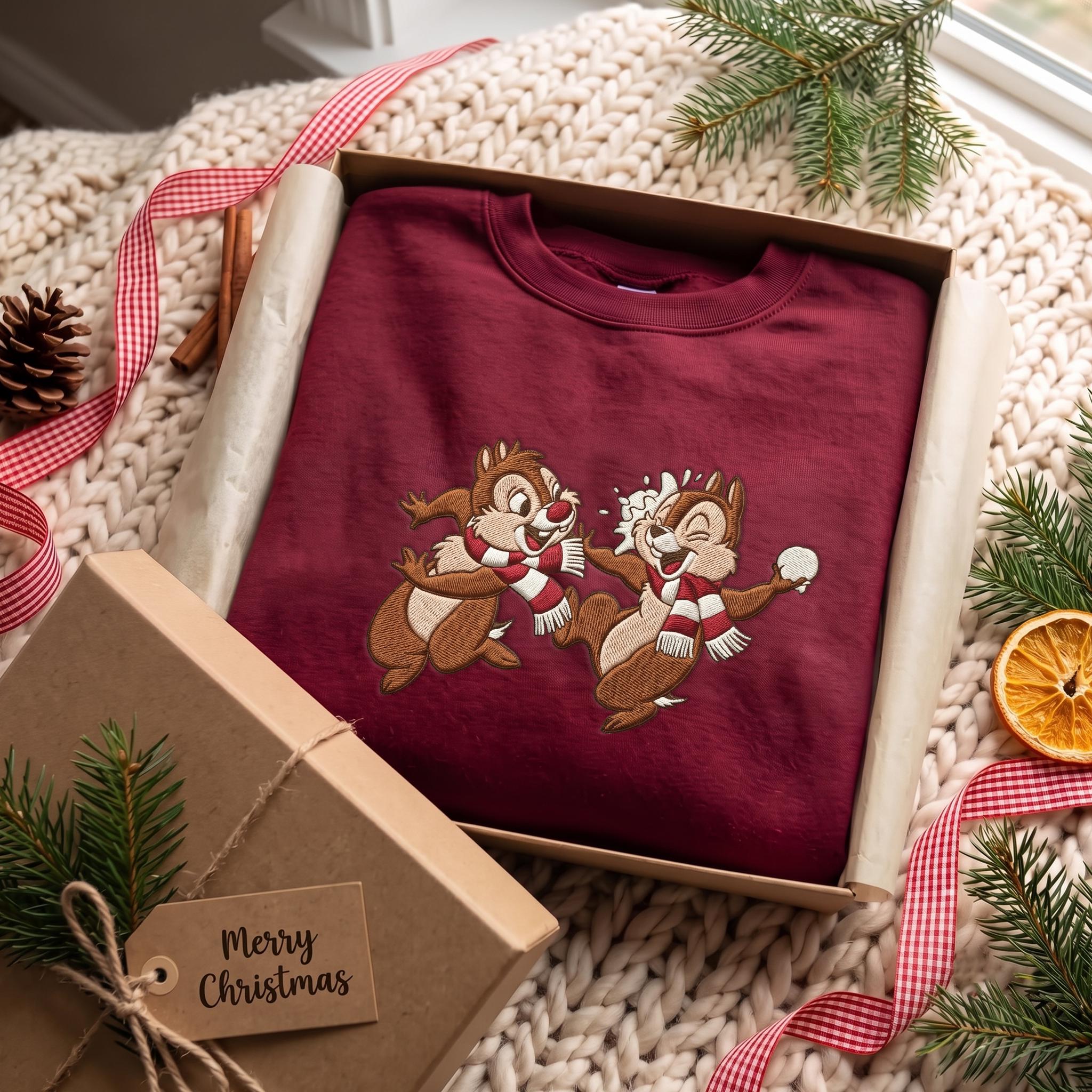 Embroidered Chip and Dale Disney Christmas Sweatshirt with Holiday Christmas Lights Crewneck Sweater Tee for Disneyland Matching - photo 5