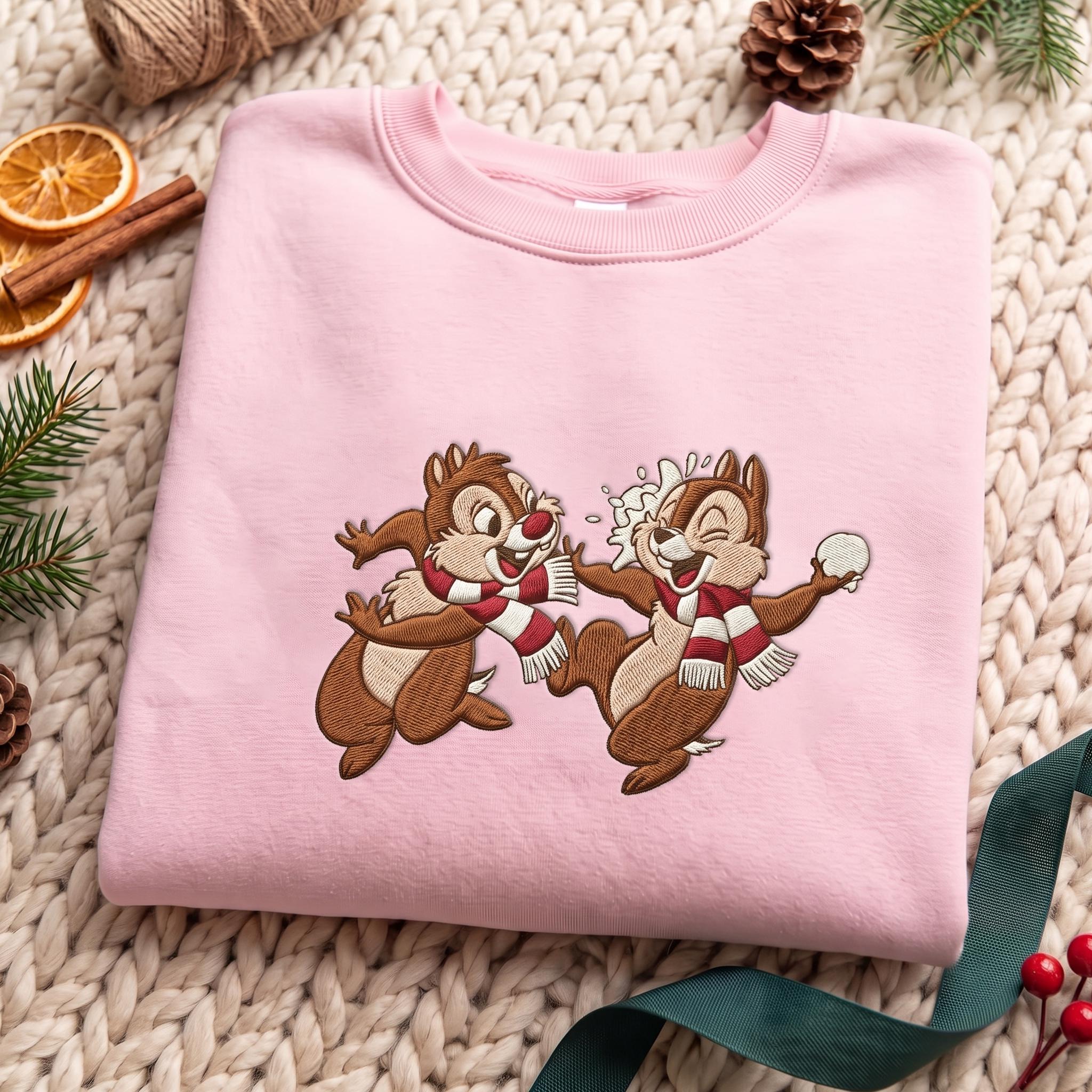 Embroidered Chip and Dale Disney Christmas Sweatshirt with Holiday Christmas Lights Crewneck Sweater Tee for Disneyland Matching - photo 6