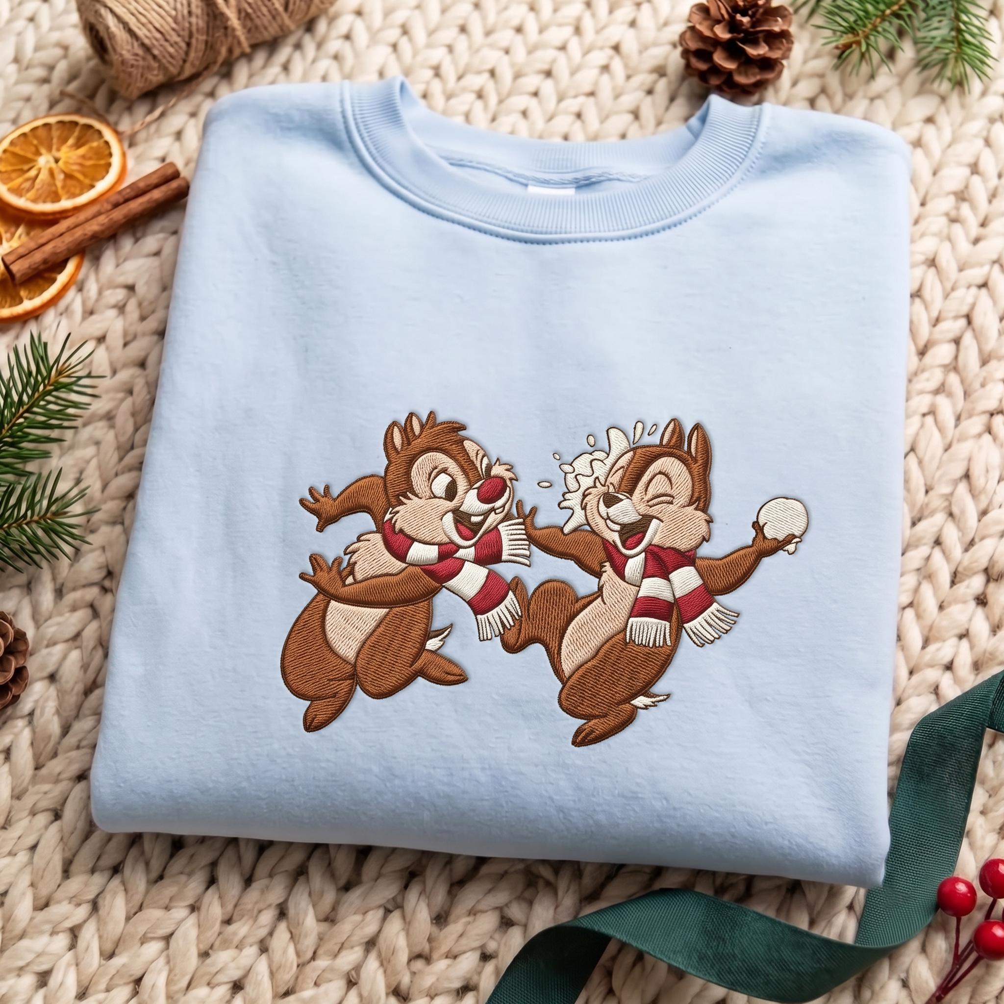 Embroidered Chip and Dale Disney Christmas Sweatshirt with Holiday Christmas Lights Crewneck Sweater Tee for Disneyland Matching - photo 7