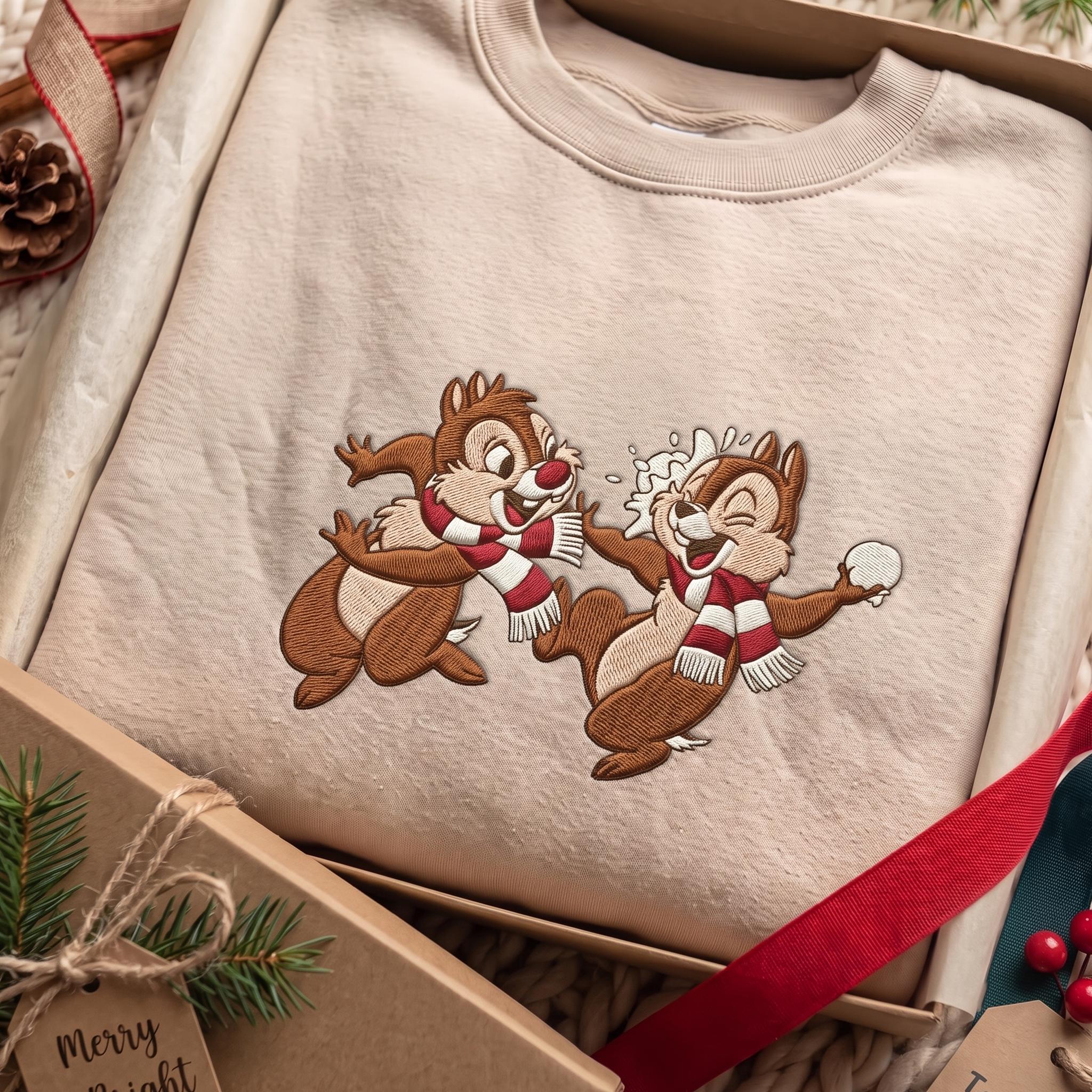 Embroidered Chip and Dale Disney Christmas Sweatshirt with Holiday Christmas Lights Crewneck Sweater Tee for Disneyland Matching - photo 8