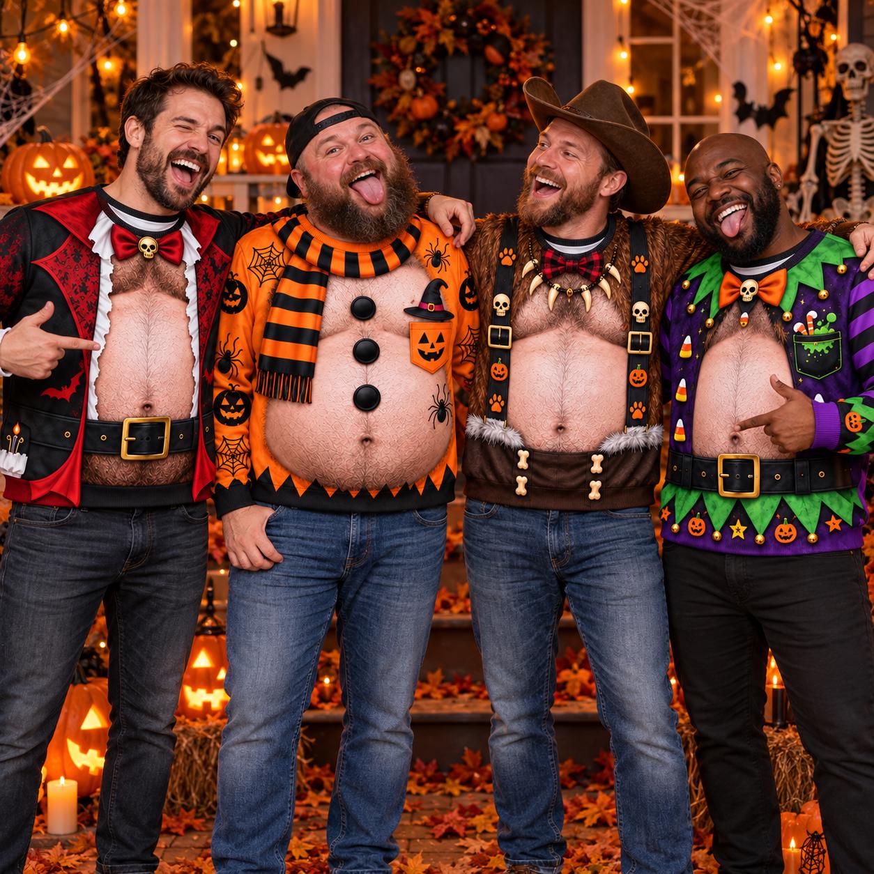 Funny Spooky Fake Body Halloween Sweater for Men – Vampire, Pumpkin, and Monster Printed Crewneck Ugly Sweatshirt Gag Gift - photo 7