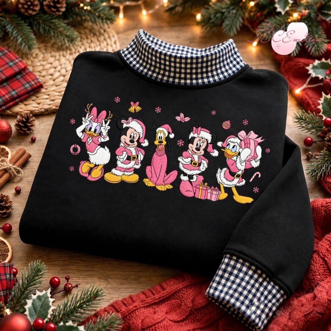 Embroidered Disney Christmas Gingham Mockneck Sweatshirt with Mickey and Friends Santa Pink Holiday Trip Lace Trim Tank Top - photo 3