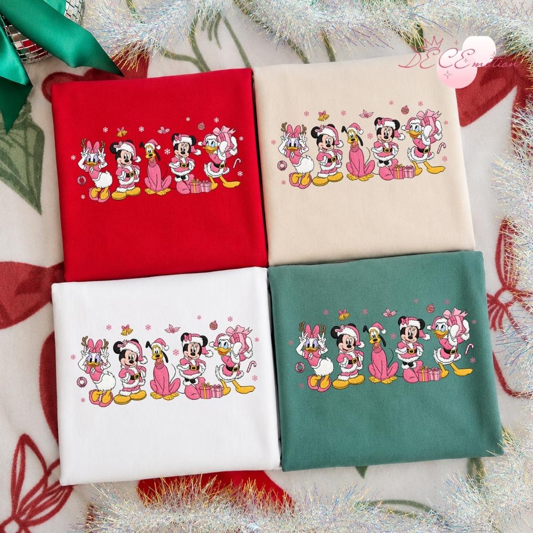 Embroidered Disney Christmas Gingham Mockneck Sweatshirt with Mickey and Friends Santa Pink Holiday Trip Lace Trim Tank Top - photo 4