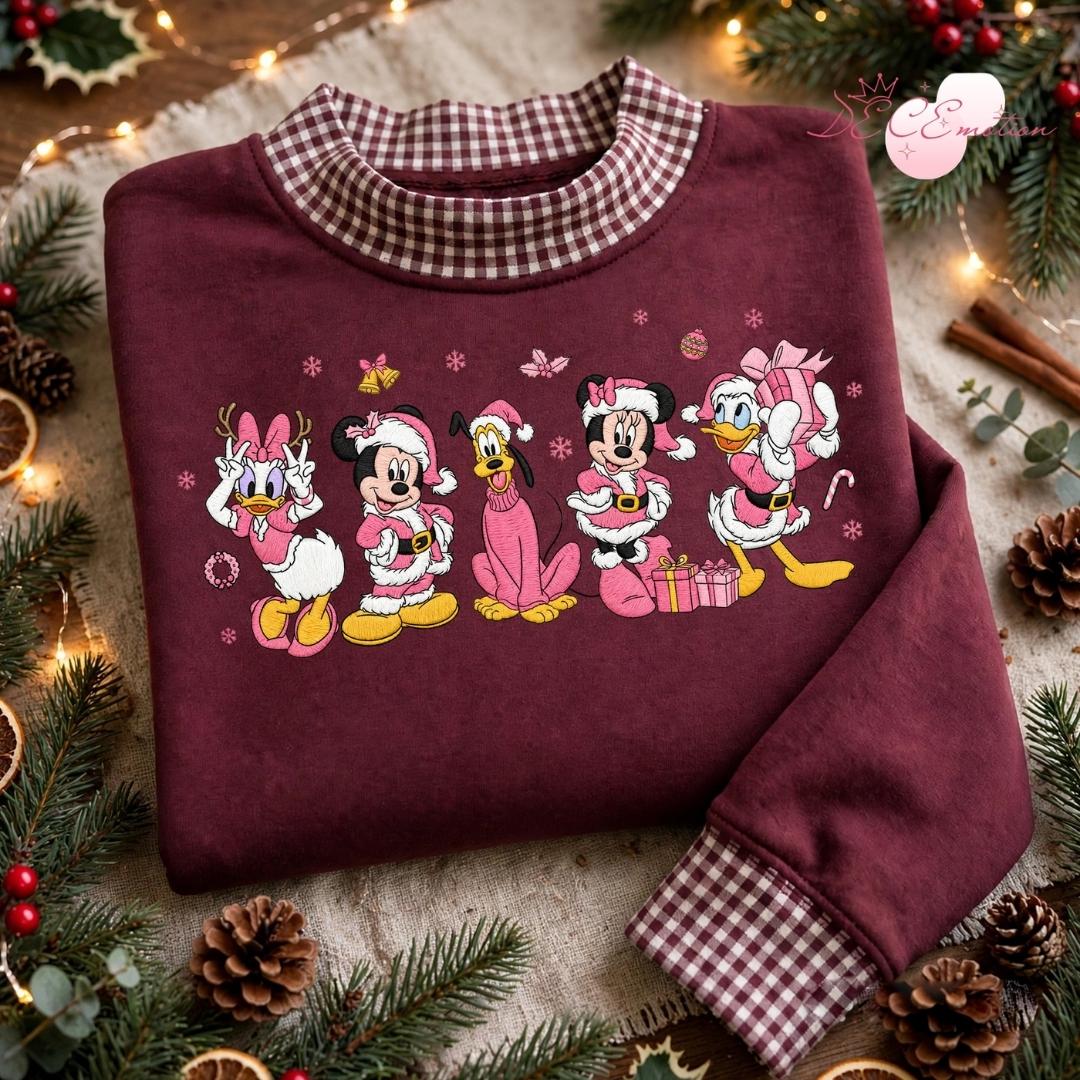 Embroidered Disney Christmas Gingham Mockneck Sweatshirt with Mickey and Friends Santa Pink Holiday Trip Lace Trim Tank Top - photo 7