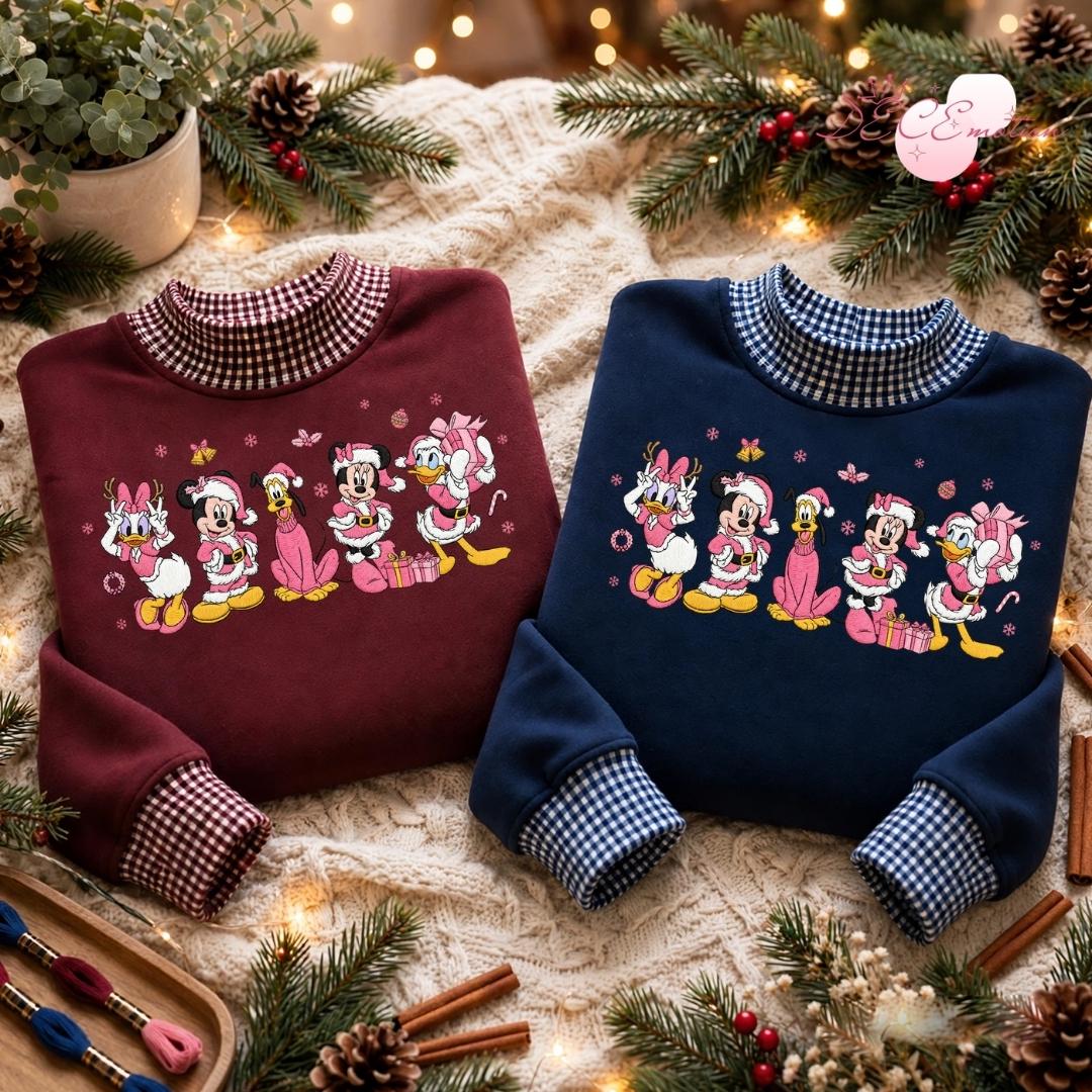 Embroidered Disney Christmas Gingham Mockneck Sweatshirt with Mickey and Friends Santa Pink Holiday Trip Lace Trim Tank Top - photo 9