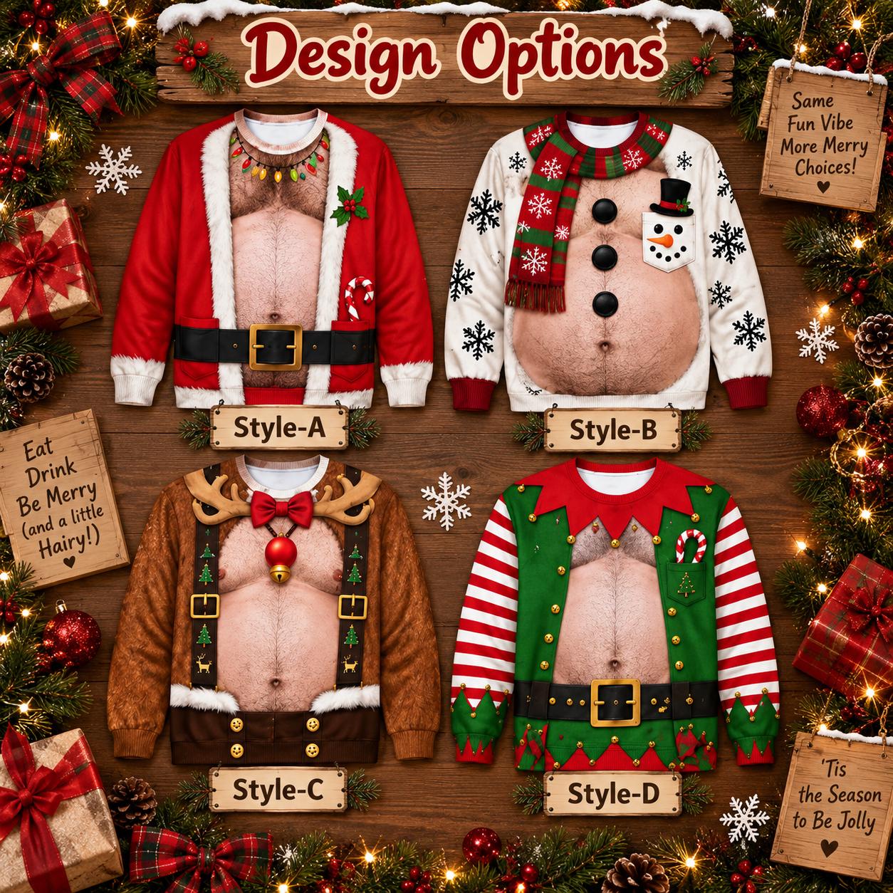 Funny Fake Body Christmas Sweater for Men – Ugly Xmas Party Sweatshirt Printed Crewneck with Santa, Snowman, Reindeer, and Elf Gag Gift - photo 3