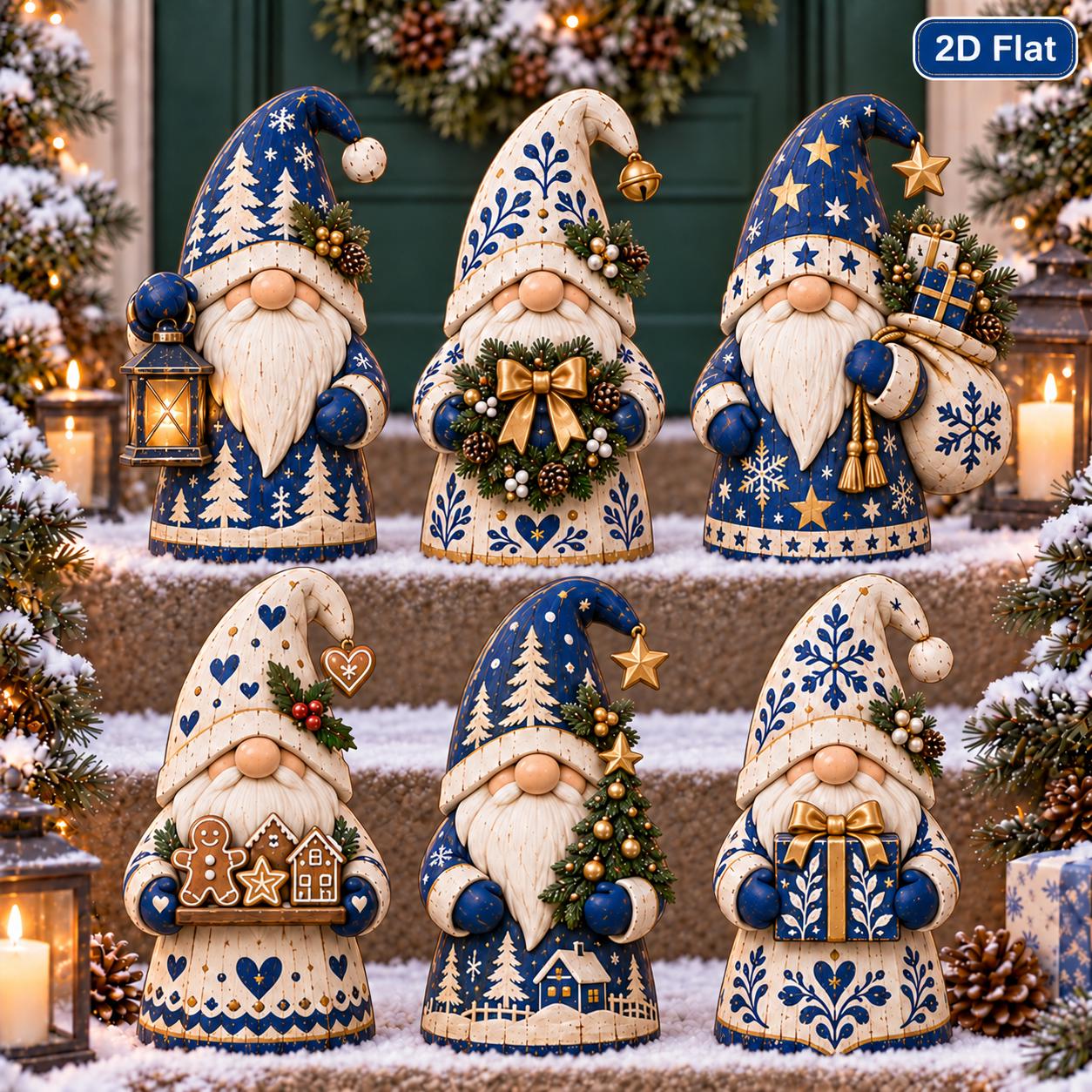 2D Flat Wooden Christmas Gnome Decor Figurines – Nordic Winter Holiday Farmhouse Shelf Sitters Decoration