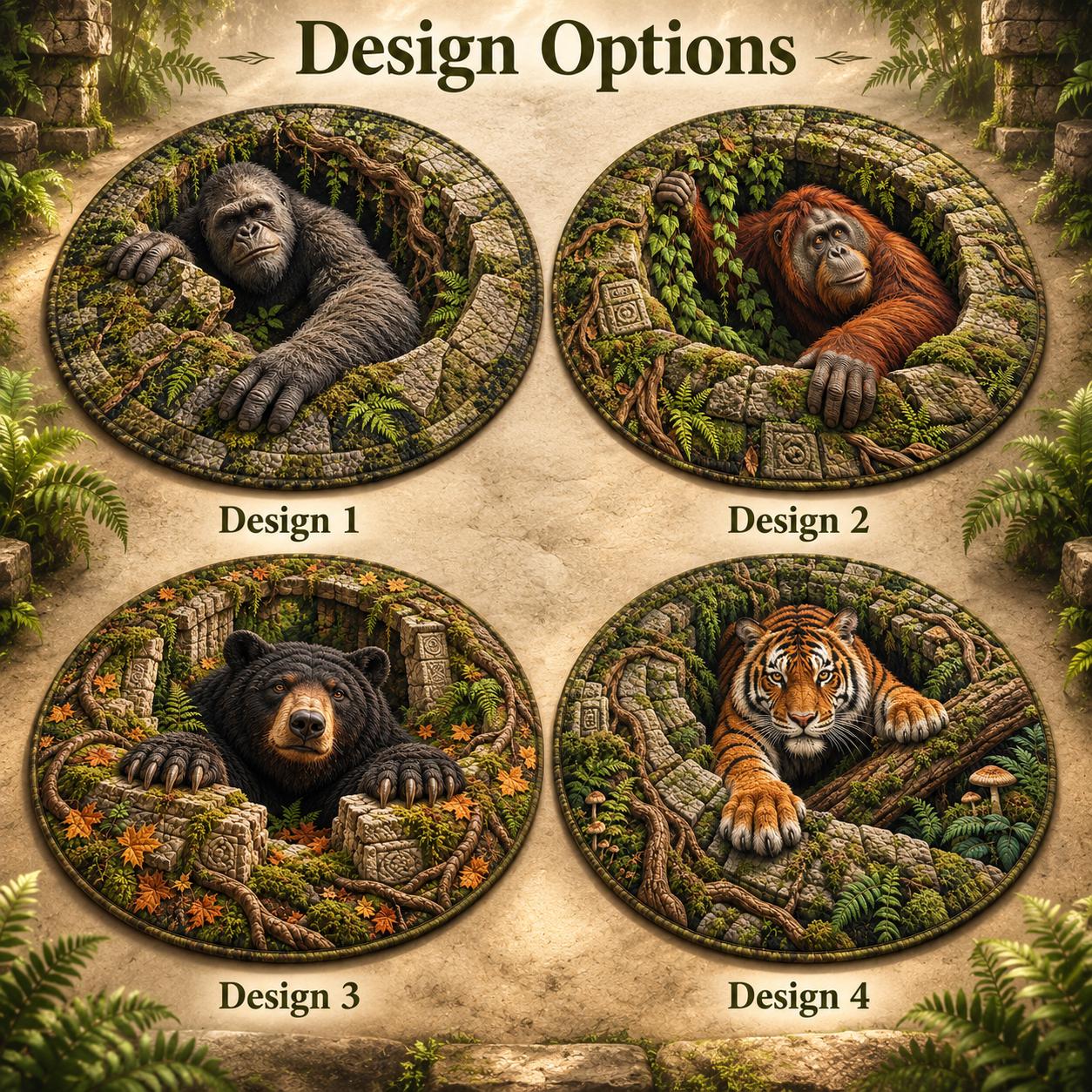 Fantasy Giant Ape Gorilla 3D Illusion Round Rug – Quilted Wildlife Jungle Hole Cave Floor Mat Animal Home Decor Gift - photo 3