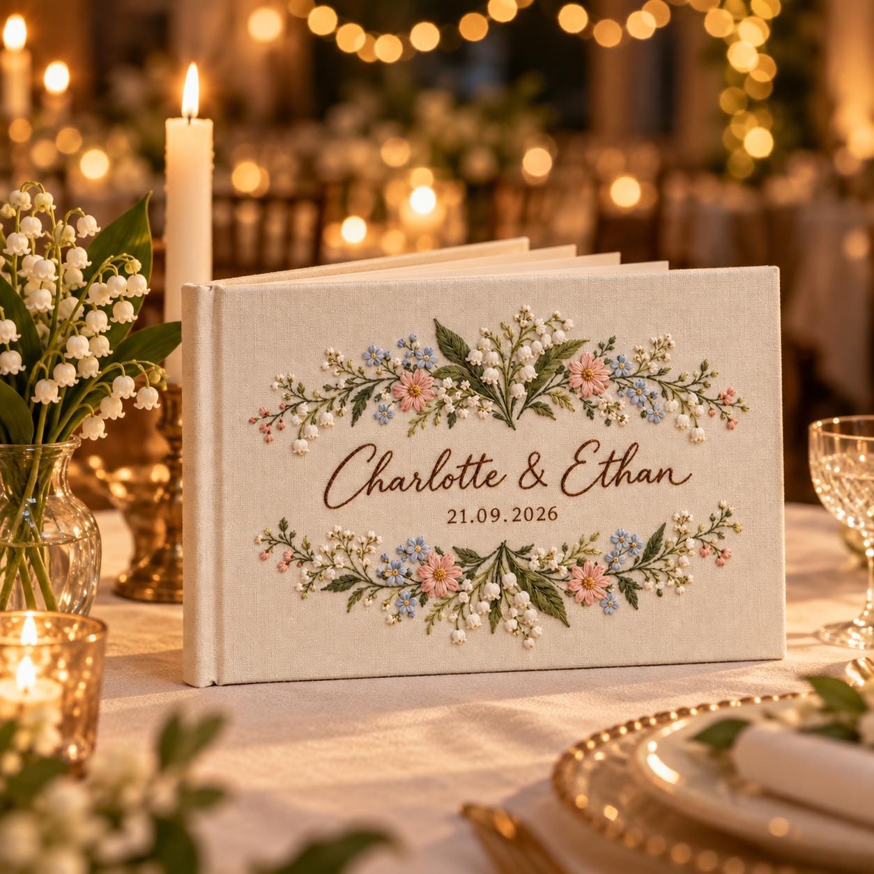 Personalized Wedding Guest Book – Embroidered Wildflower Guestbook Custom Couple Names Date Floral Keepsake - photo 9